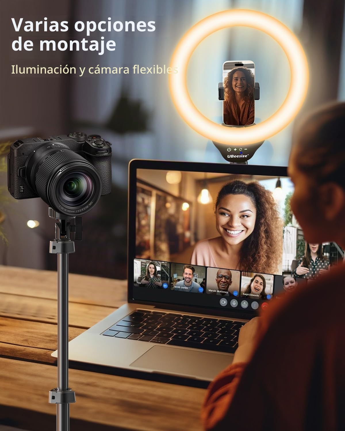 UBeesize Anillo de Luz de 12" con Trípode de 170cm, Aro de Luz para Grabar Vídeo y Retransmitir en Vivo en Youtube, Instagram o TikTok, Aro de Luz con Trípode Compatible con Teléfonos y Cámaras