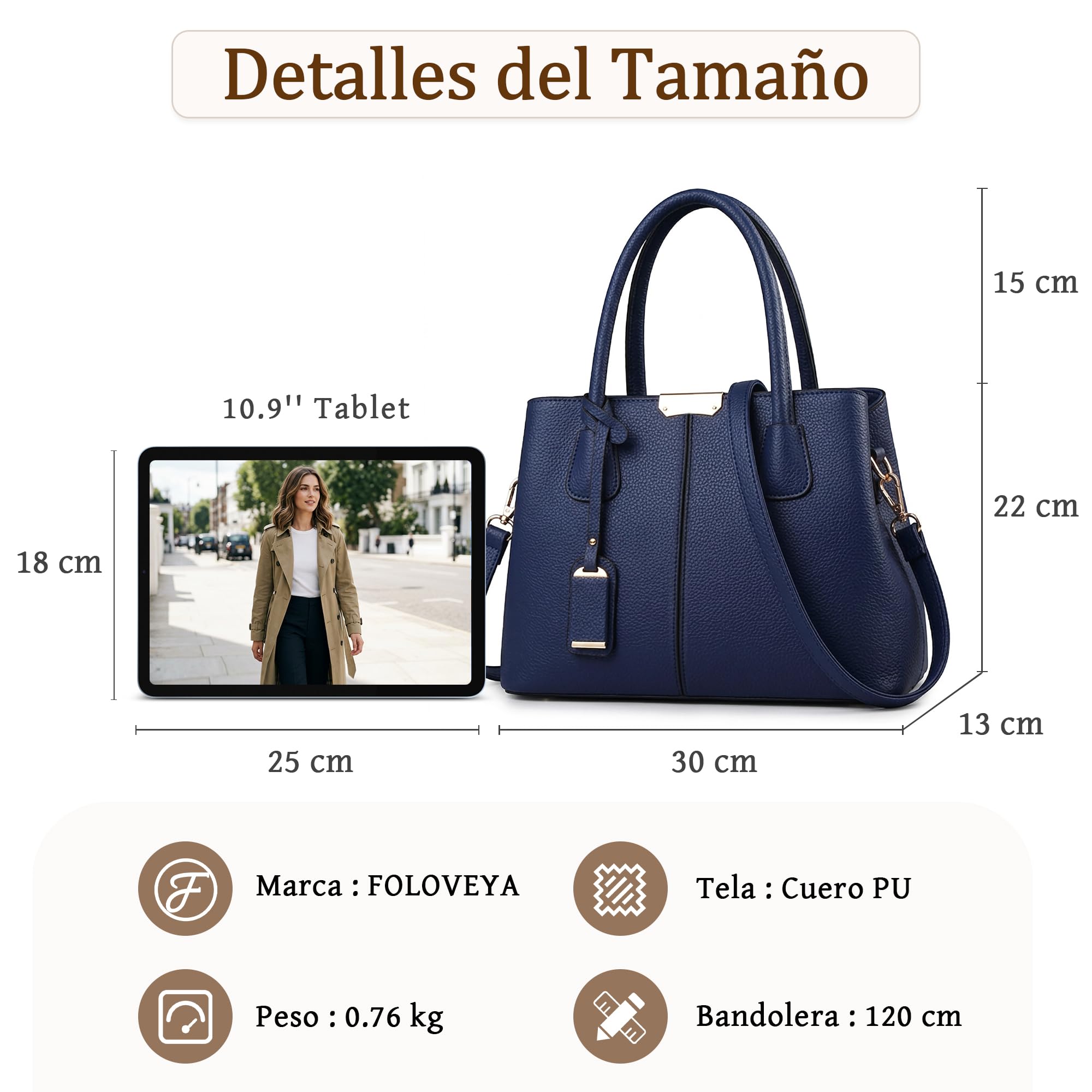 Bolso Mujer Grande de Piel PU con Colgante, Bolso de Mano Elegante