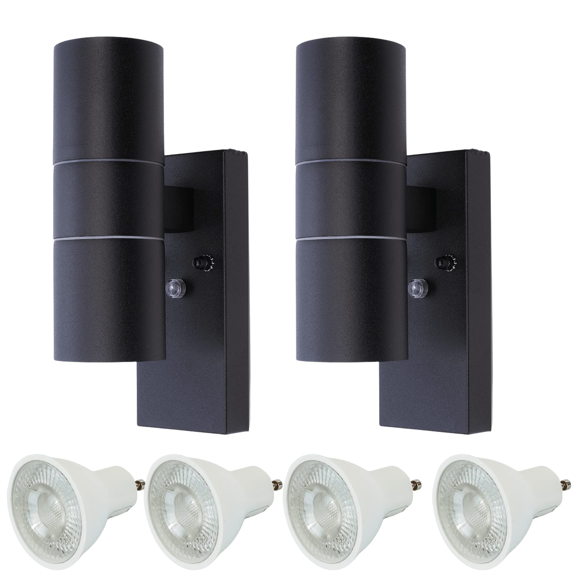 HiSPEC Coral LED Outdoor Up Down Wall Light with Photocell Sensor - Black - Twin Pack | Wall Light with Dusk Till Dawn Sensor & IP44 Rating for Home, Garden | 4 x GU10 Bulbs Included