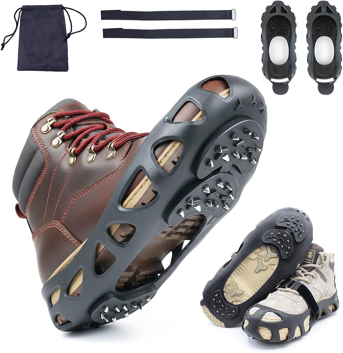 Ice Cleats for Shoes and Boots, Non-Slip Gripper for Shoes, Ice Traction Cleats with 30 Steel Studs Crampon for Walking On Snow and Ice, Shoe Grips for Ice Fishing, Hiking, Snow Shoveling