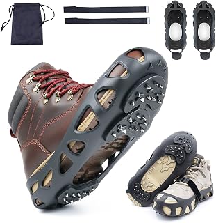 Ice Cleats for Shoes and Boots, Non-Slip Gripper for Shoes, Ice Traction Cleats with 30 Steel Studs Crampon for Walking On Snow and Ice, Shoe Grips for Ice Fishing, Hiking, Snow Shoveling