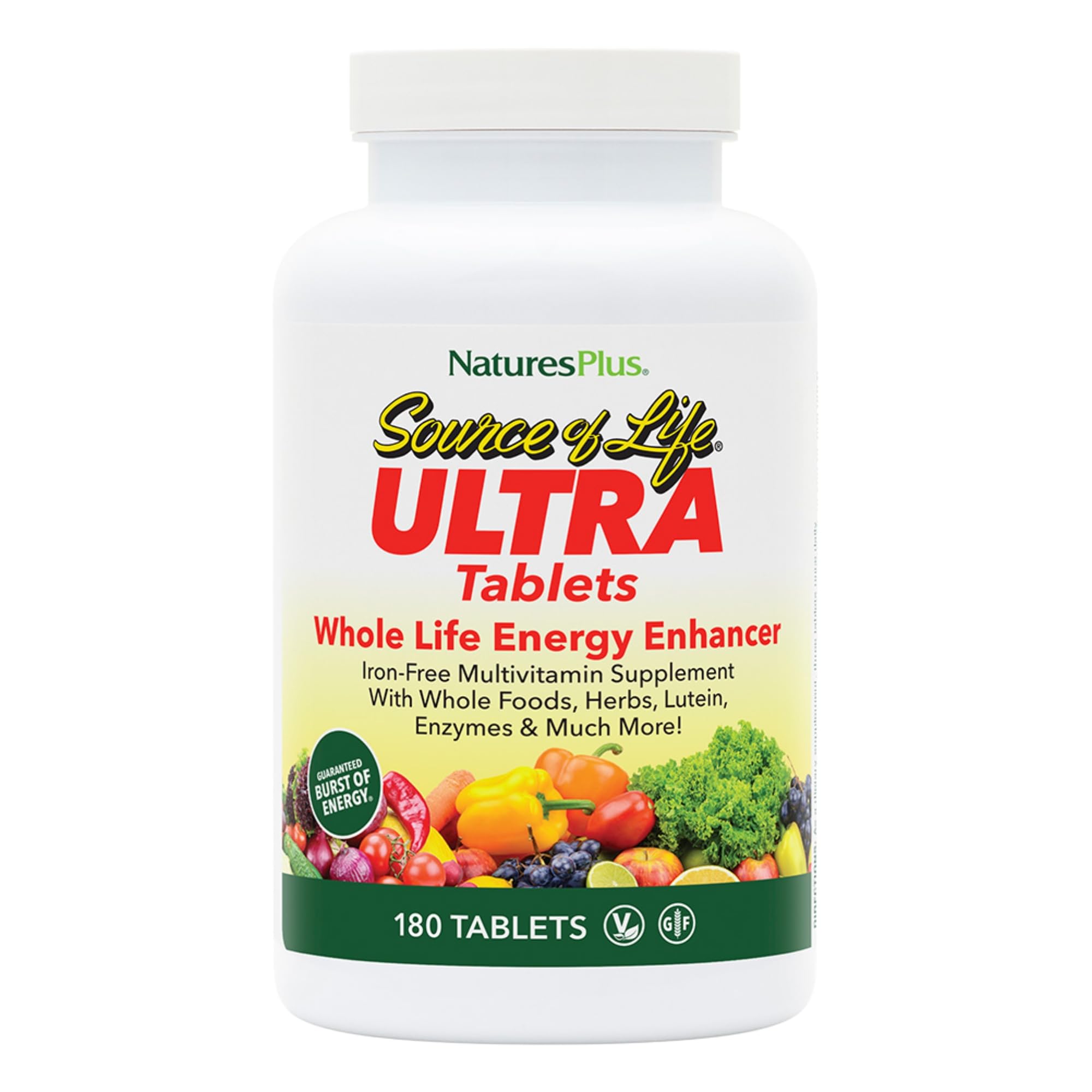 NaturesPlus Ultra Source of Life No-Iron Multivitamin - 180 Tablets - Supports Immune Health, Energy & Overall Well-Being - with Lutein & Vitamin D3 - Vegetarian & Gluten Free - 60 Servings