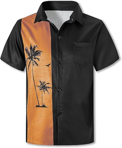Cromoncent Camisa hawaiana de manga corta para hombre y niño, cuello cubano, tropical, vacaciones, verano, playa