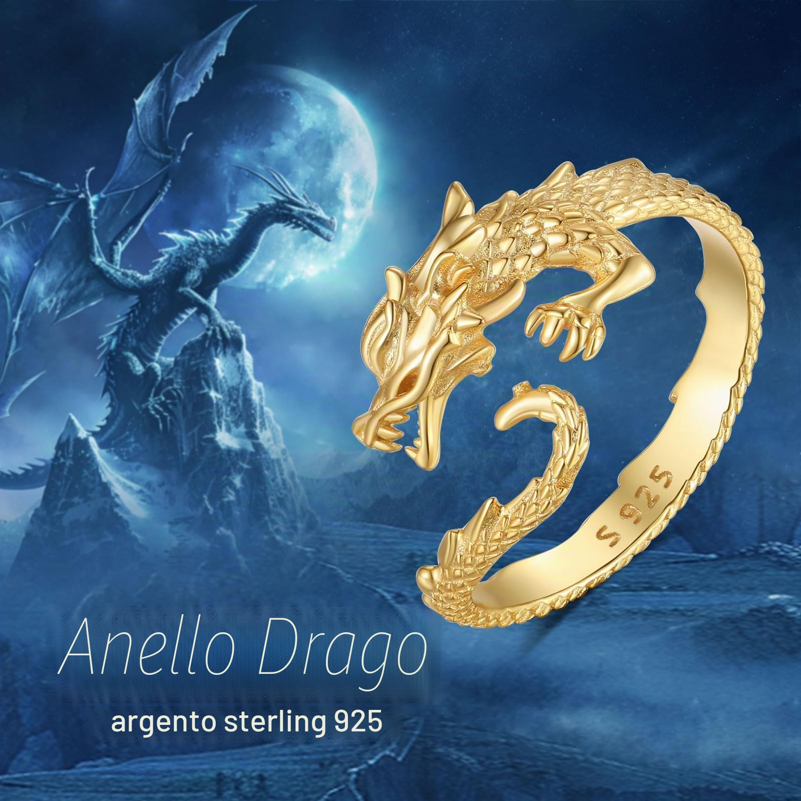 INFUSEU Anello A Misura Aperta, Regolabile In Argento 925 Modello 7-8 Serpente A Due Teste/gelada/abbraccio/volverino/orangutan/drago/pentagramma Anello Regalo per Lei