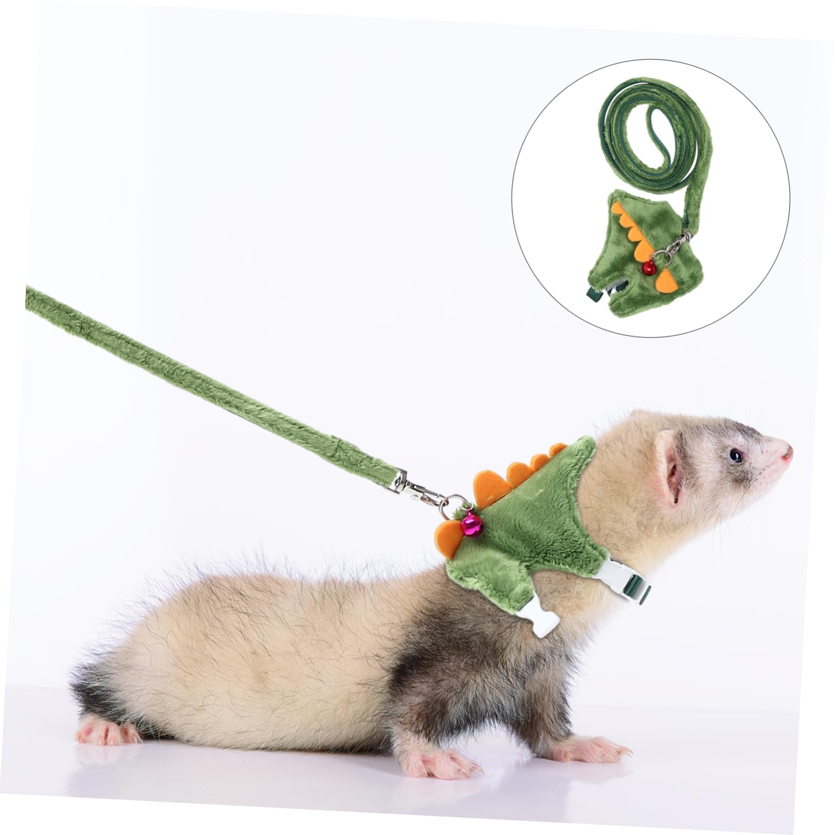 VANZACK 5pezzi Pettorina e Guinzaglio Per Piccoli Animali Design Carino Tema Dinosauro e Resistente Per Furetti Criceti e Altri Animali Domestici Con Campanella Colorata Casual
