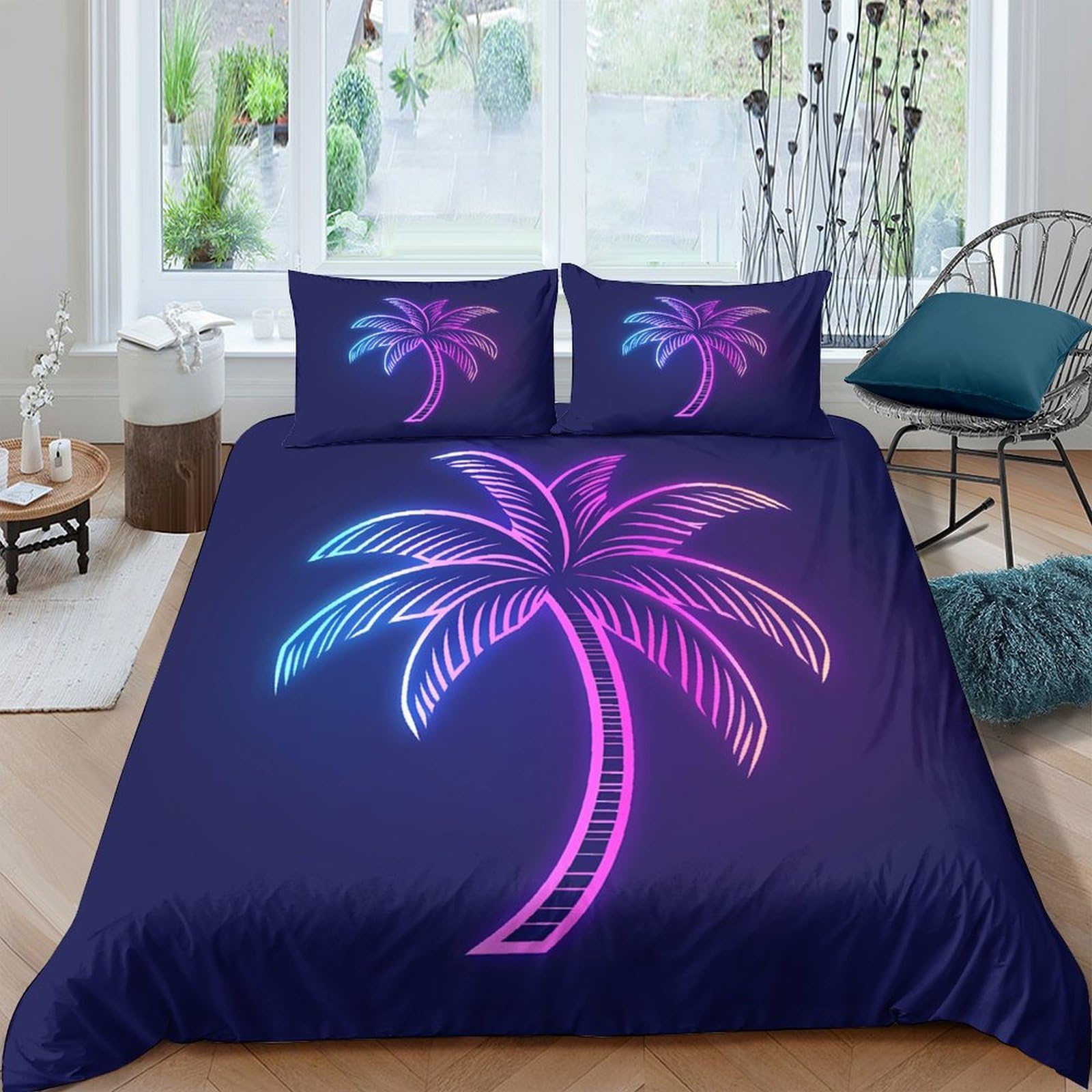 Ctjqhvkz Style-3 3D Printed Neon Palm Fitted Sheet Microfiber Soft Non-Slip Bed Cover For Bedroom Dorm Guest Room Decor Single（135X200cm）