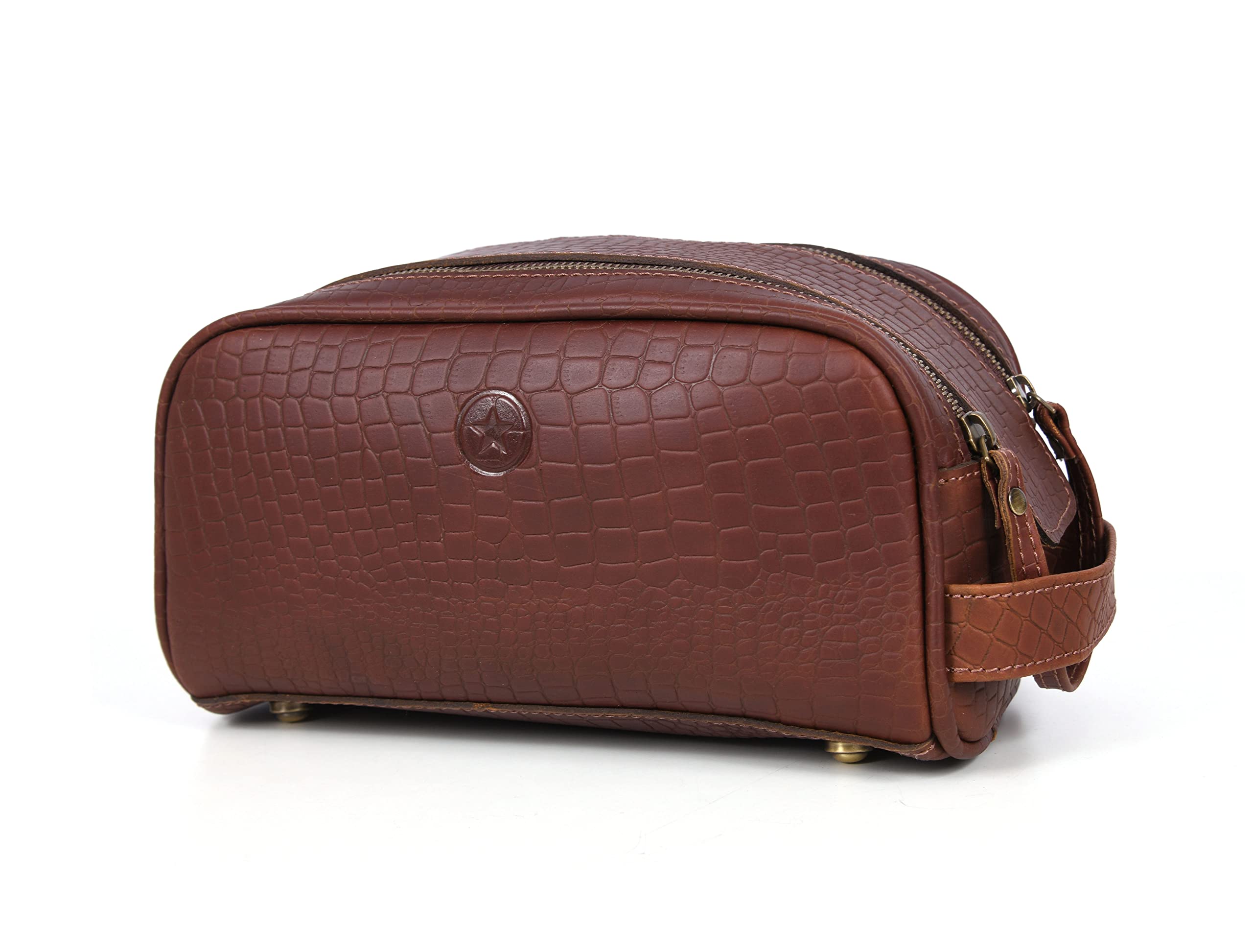 10" Premium Leather Toiletry Travel Pouch With Waterproof Lining | King-Size Handcrafted Vintage Dopp - Kit ~ Gift for Father's Day By Aaron Leather Goods (Seal Brown)