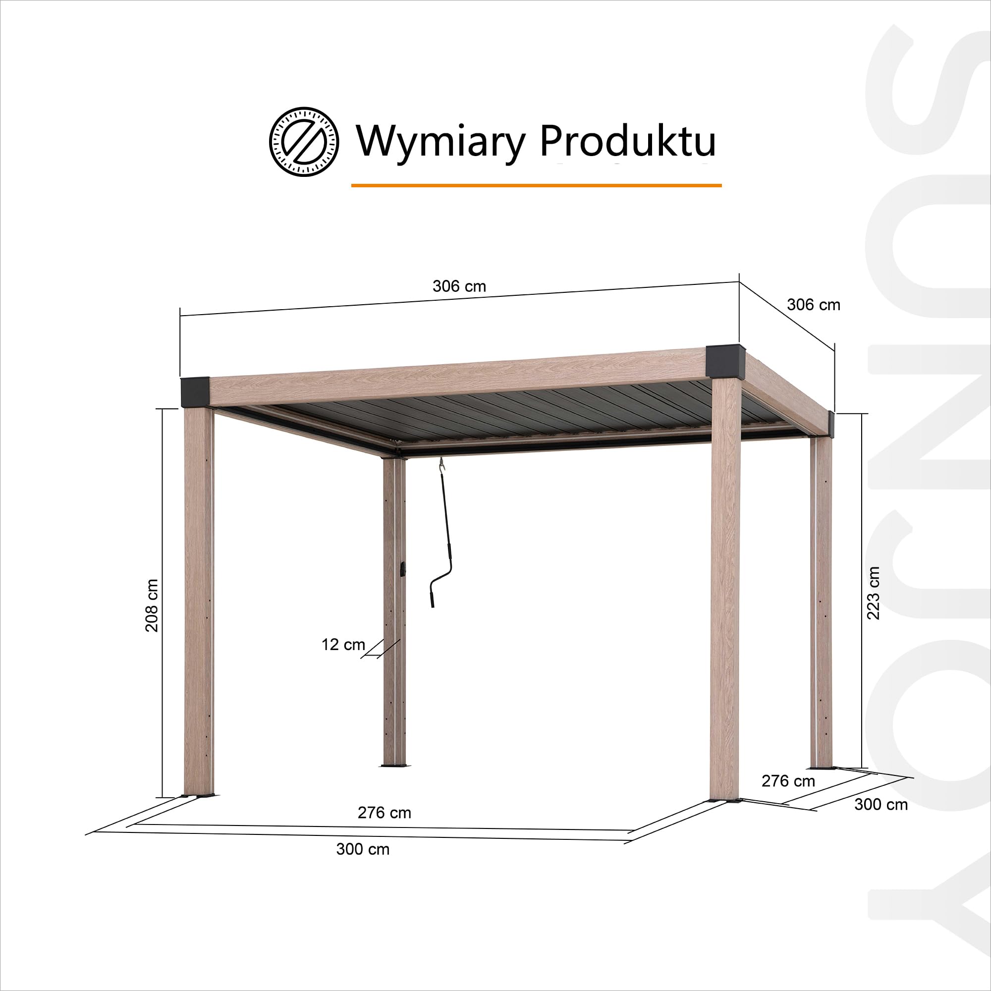 SUNJOY Pergola Ogrodowa 3x3m z zasłonami i siatką przeciwkomarową, Aluminiowa Altana Lamelowa Całoroczna, Ruchomy Dach z Regulacją Kąta, Solidny Pawilon Tarasowy, Efekt drewna
