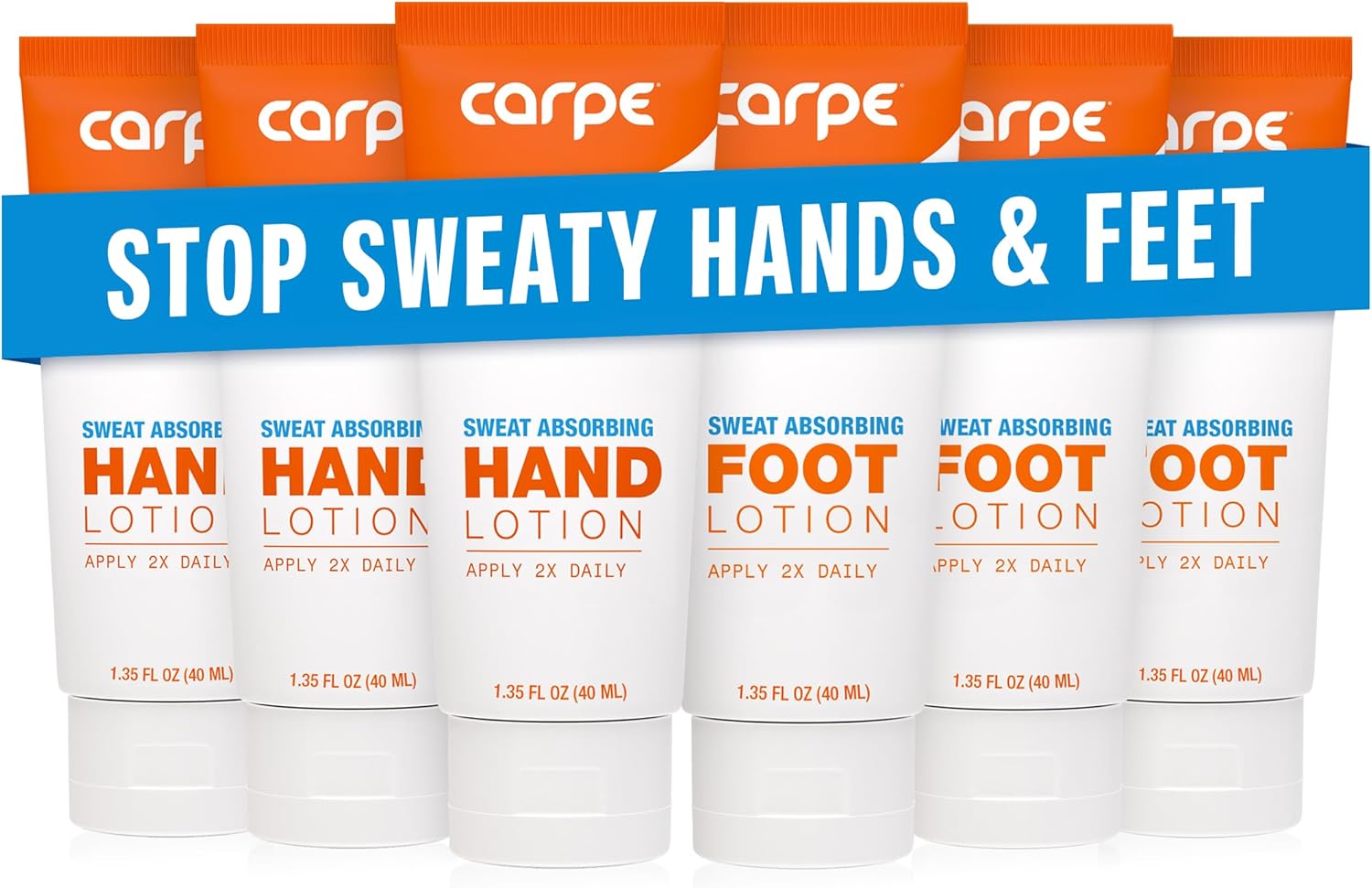 Carpe Antiperspirant Hand and Foot Lotion Package Deal (3 Hand and 3 Foot Tubes-Save 33%), Stop Sweaty.