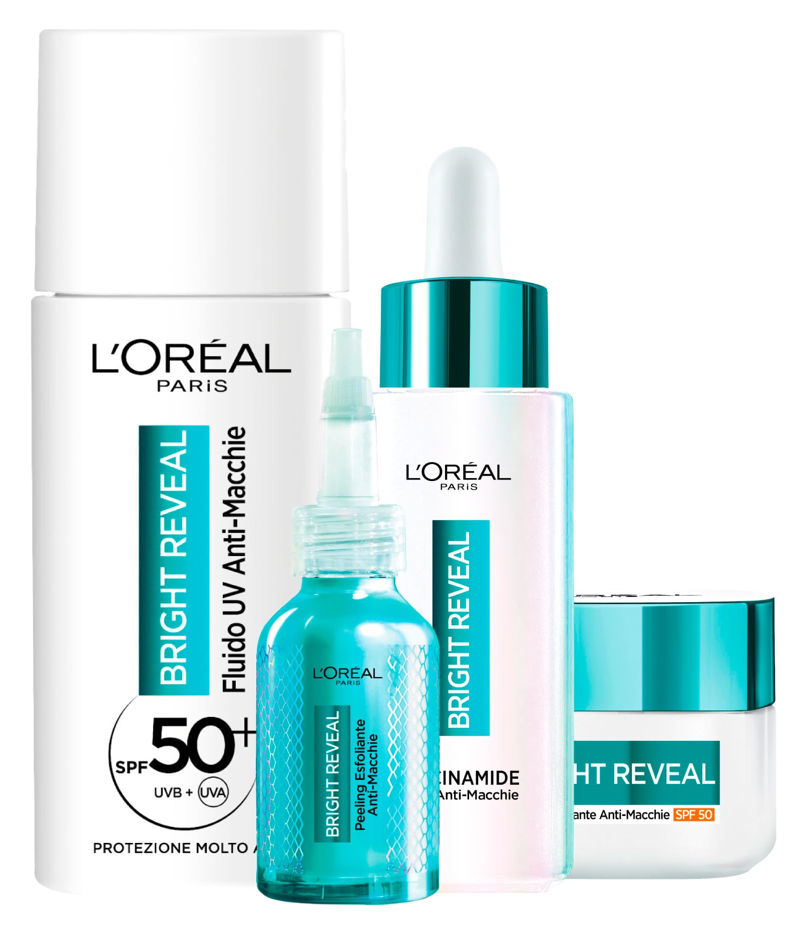 L'Oréal Paris Bright Reveal Anti-Macchia Kit with Moisturising Cream SPF50 50ml + UV Fluid SPF50 50ml + Exfoliating Scrub 25ml + Facial Serum 30ml