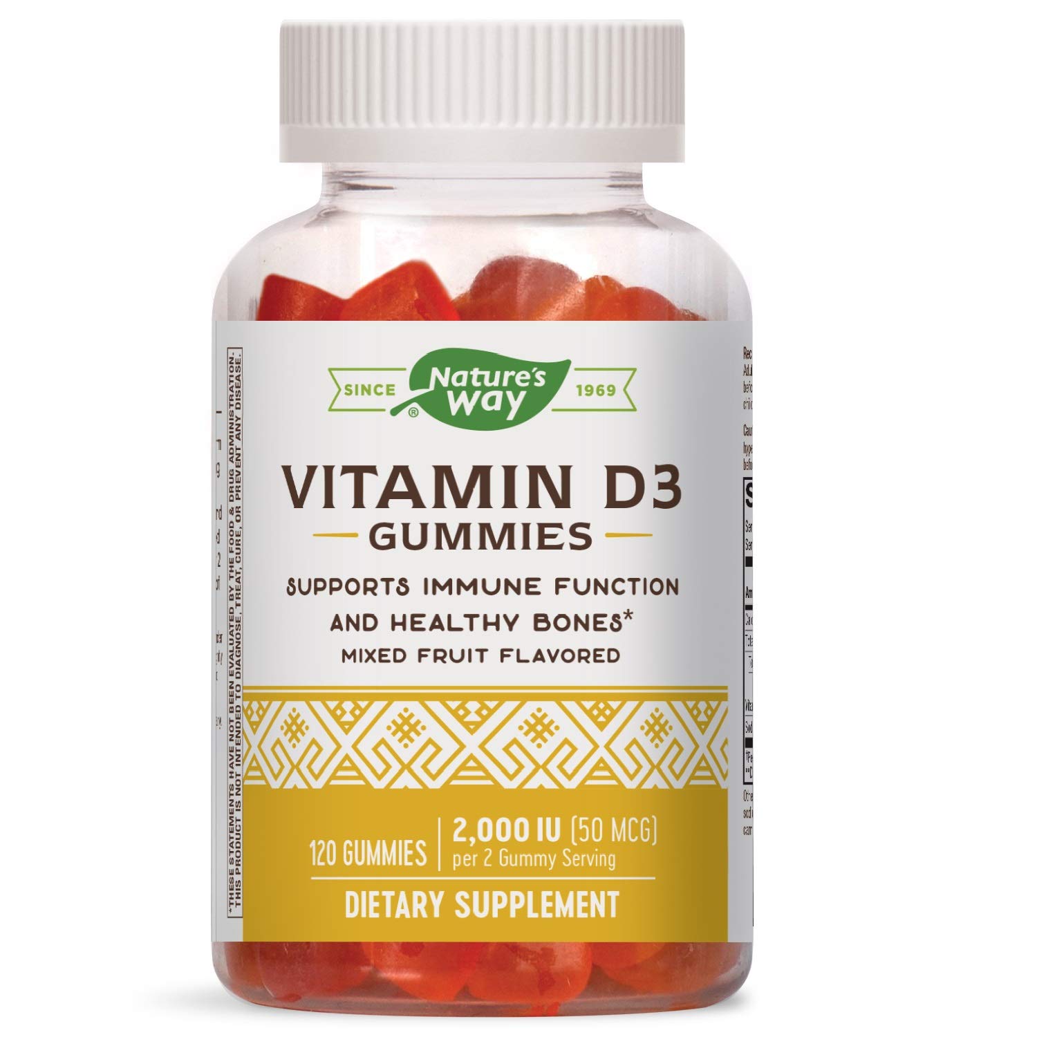 Nature's Way Vitamin D3 Gummies,* Immune Support, Mixed Fruit Flavor, 2000 IU (50mcg), 120 Count
