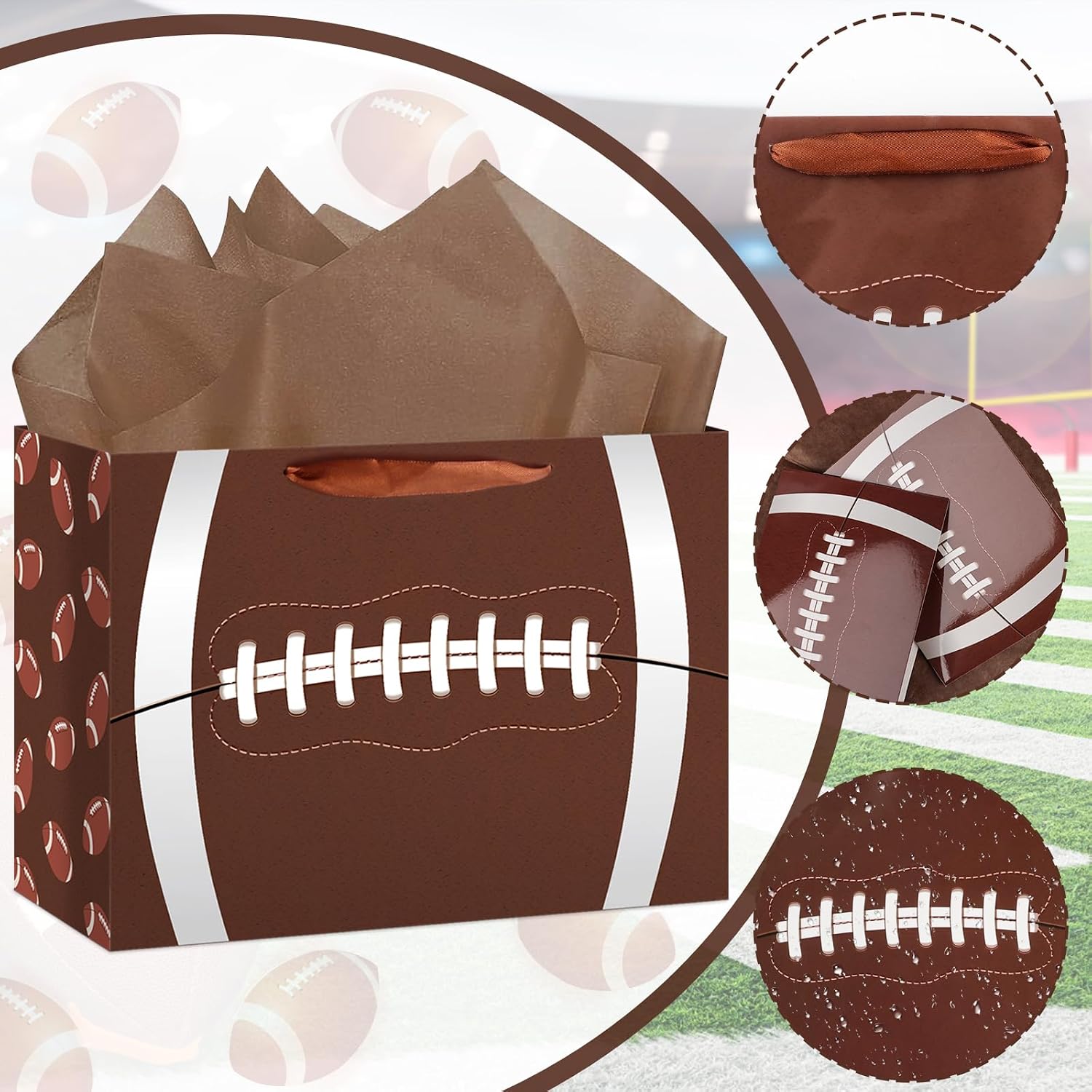 Hooqict Large Football Gift Bag with Tissue Paper and Greeting Card Football Birthday Party Gift Wrapping Bag for Boys Men Sport Themed Goodie Treat Party Favors Gift Bag