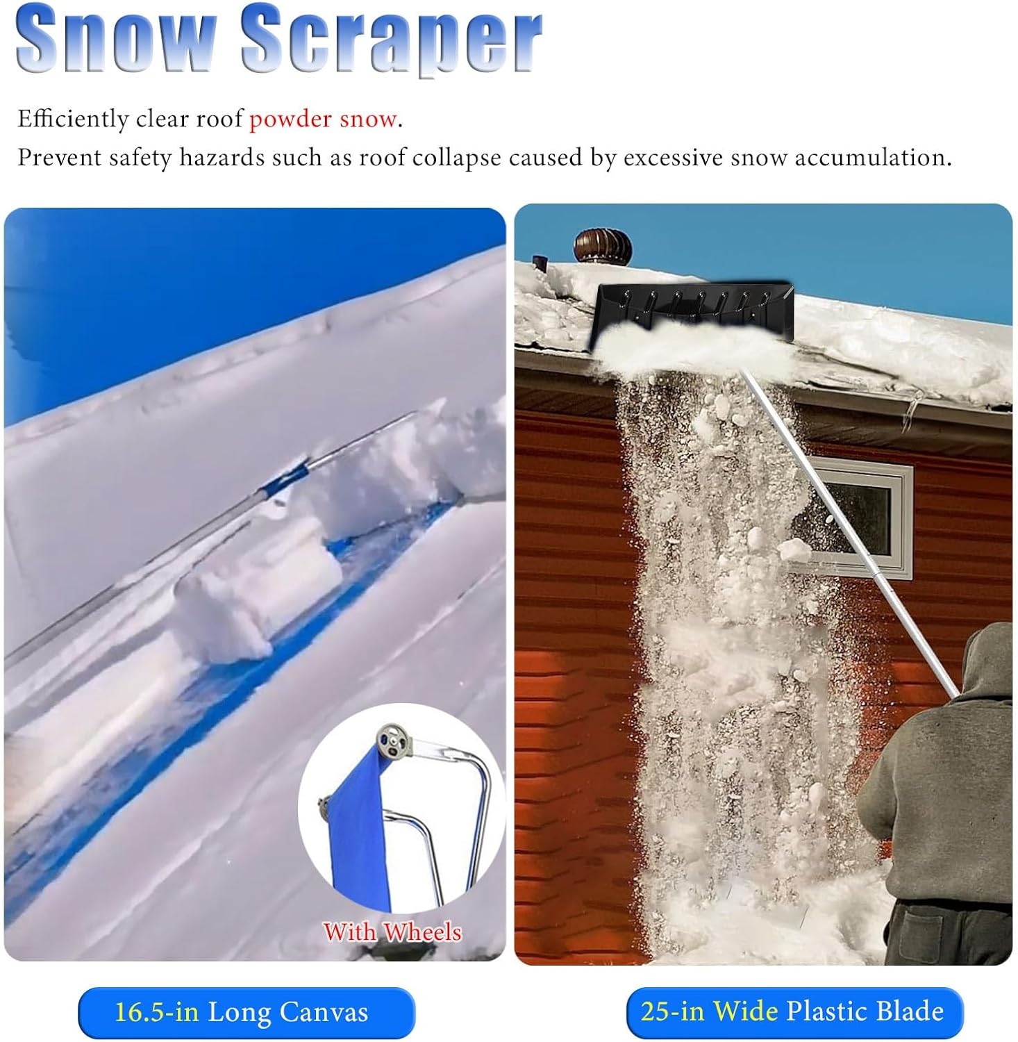 Adjustable Roof Snow Rake 6.2-21 ft - Lightweight Aluminum Snow Removal Tool for Seniors, Ideal for Solar Panels & Porches, Includes Oxford Cloth for Easy Storage