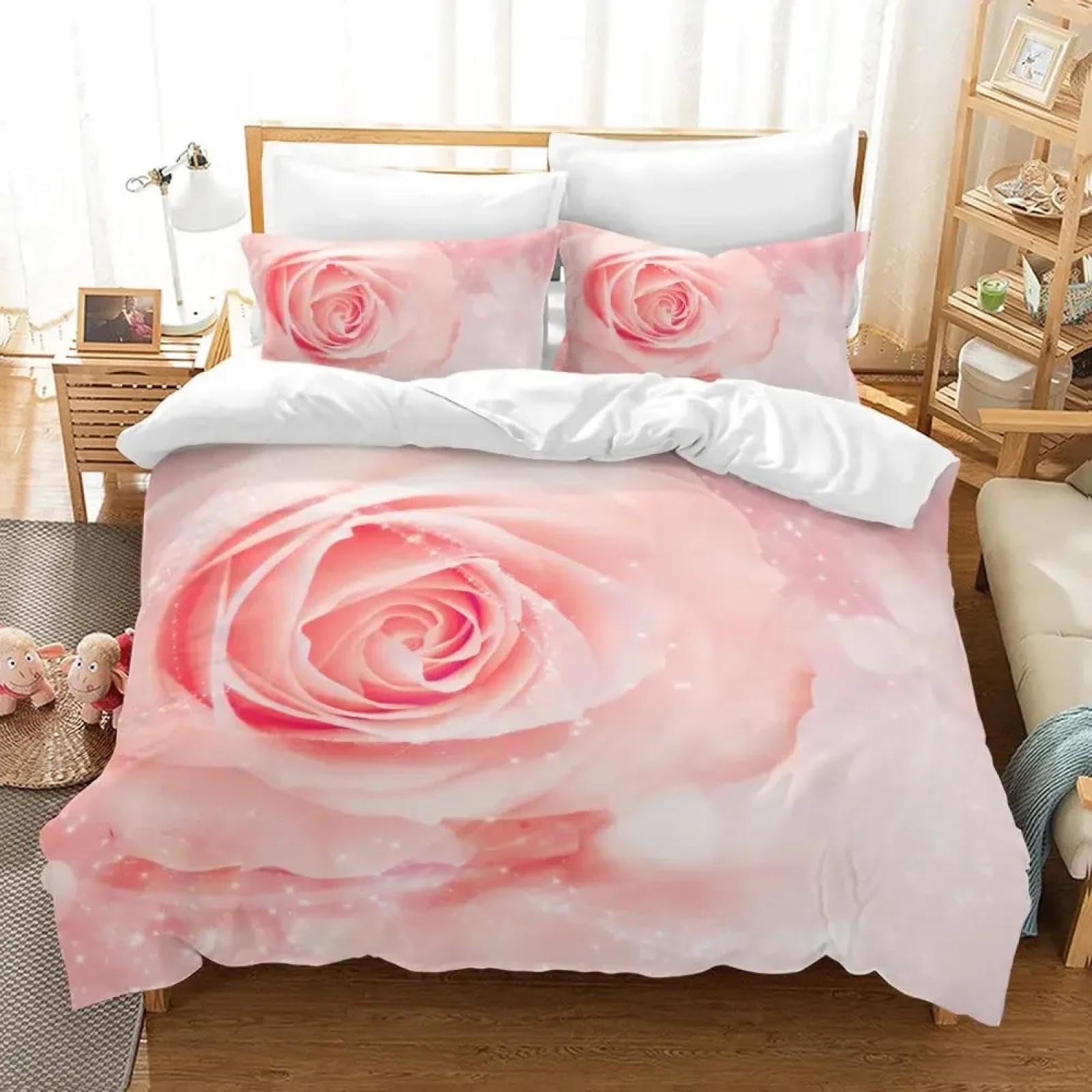 Housse de couette 200x220cm fleurs roses pour lit queen et king de fille