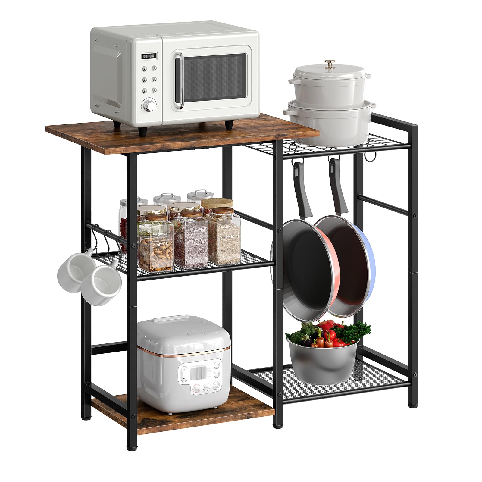 HOOBRO Estantería de Panadería, Organizador de Cocina, Estante de Microondas, Estación de Bar de Café, para Espacios Pequeños, Comedor, Marrón Rústico y Negro EBF15HB01