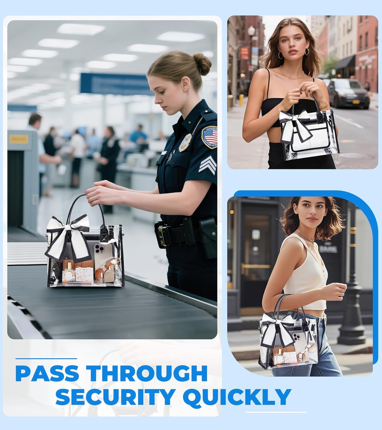 Clear Tote Bag Stadium Events Transparent Clear Purse for Women Thick PVC Shoulder Bag with Guitar Strap for Concert - Image 2