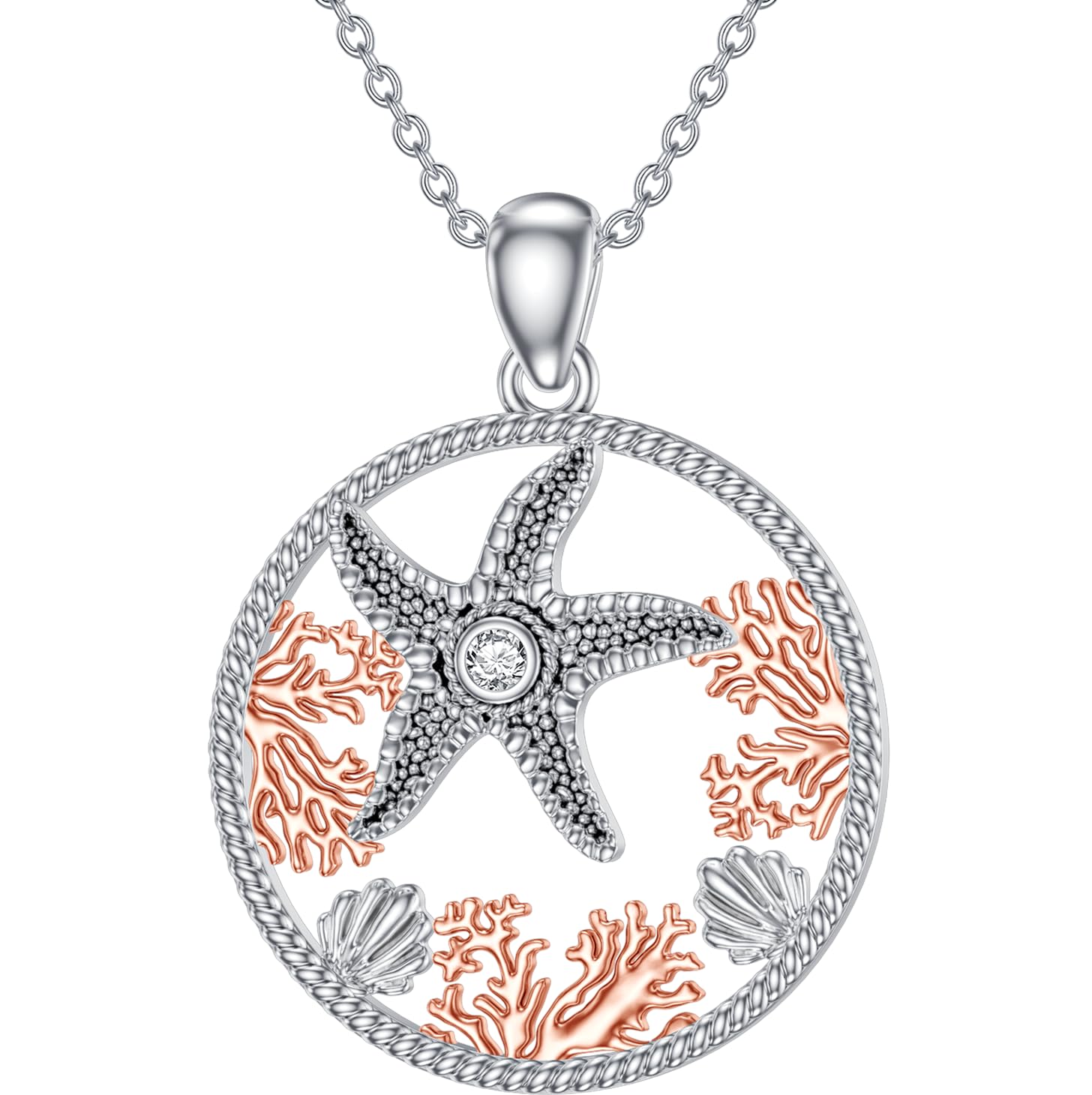 Collar de estrella de mar con diamantes de plata de ley 925 cultivados en laboratorio, colgante de vida marina, joyería de animales oceánicos, regalos para mujeres, Plata esterlina, Diamante