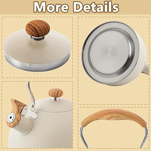 Miniatura 7 de Tetera de 2.6 cuartos de galón, tetera silbante de acero inoxidable de grado alimenticio con mango de madera, funciona para todas las estufas