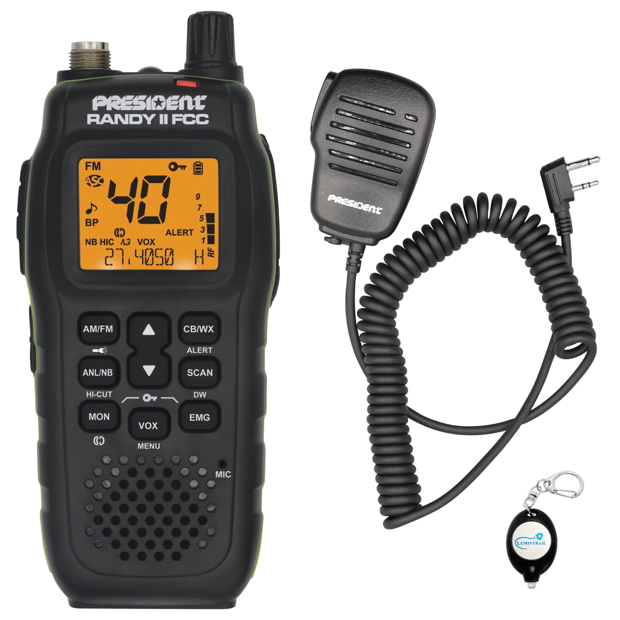 President Electronics Randy II FCC - First FCC Approved AM/FM Handheld CB Radio, Weather Radio, Portable CB Radio, Bundle with Speaker Microphone and Keychain