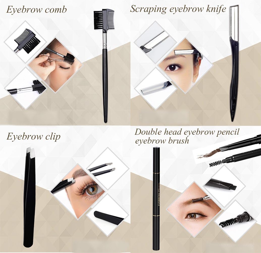 Sdootbeauty Eyebrow Grooming Set, 5 Pcs Eyebrow Kit, Stainless Steel Eyebrow Tweezer and Scissor, Eye Brow Trimmer Razor, Eyebrow Pencil, Brow Comb Brush with White Case : Beauty & Personal Care