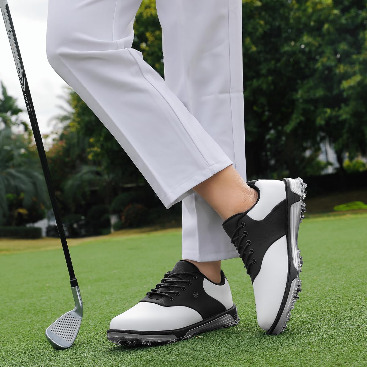 ULTIANT Golfschuhe Herren wasserdichte Feste Spikes mit TPU-Schutz rutschfest für Golfplatz Freizeit