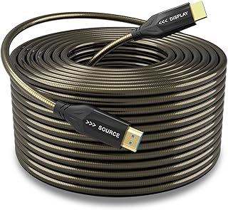 كابل HDMI من الألياف البصرية بدقة 8K بطول 49.98 م، HDMI 2.1 من ألياف معدنية مطورة 48 جيجابايت في الثانية، سرعة فائقة 8K@60Hz 4K@120Hz دولبي ديناميكي HDR eARC من هايايرسبي (درع شفاف، 164 قدم)