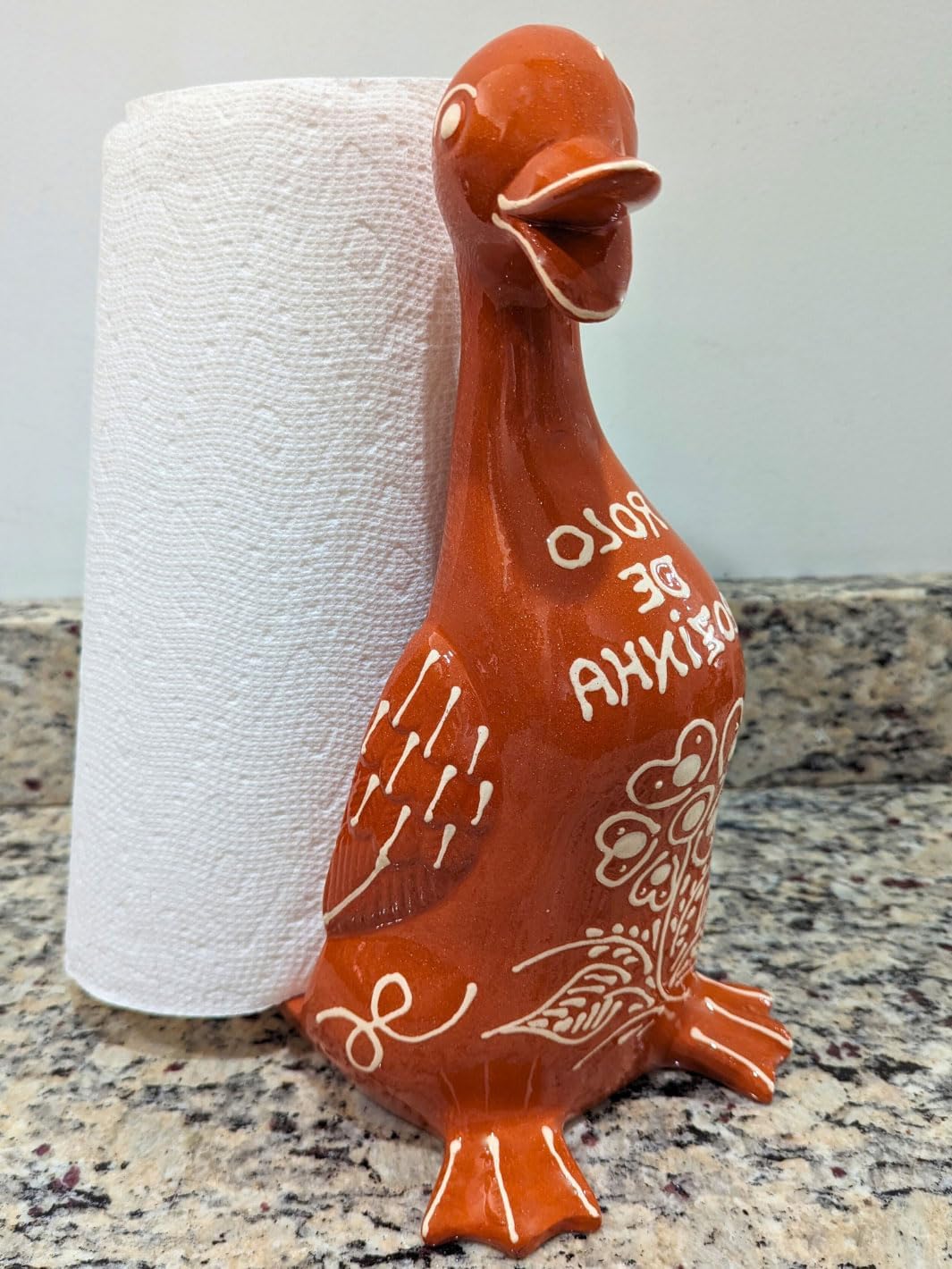 Handmade and Hand-Painted Portuguese Pottery Paper Towel Holder Duck