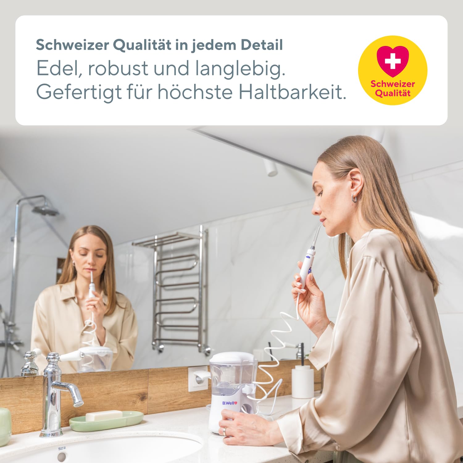 B.Well Swiss PRO-922 Stationäre Munddusche, Standgerät mit 10 Bedienmodi, 7 Düsen mit 360°-Rotation, 600-ml-Wassertank, Anti-Rutsch-Füßen, Pulsmodus und Netzdauerbetrieb