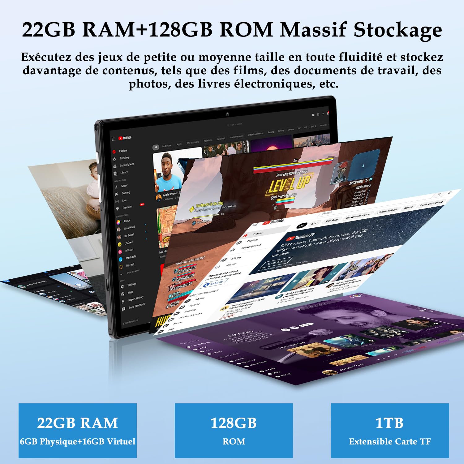 ZIOVO Tablette Android 14 Tablette 10 Pouces,22GoRAM+128Go ROM (1To TF),Widevine L1|8000mAh| Octa-Core|2.0GHz| 5G WiFi| BT 5.0| 5+8MP, Tablette Tactile avec Clavier et Souris-Noir