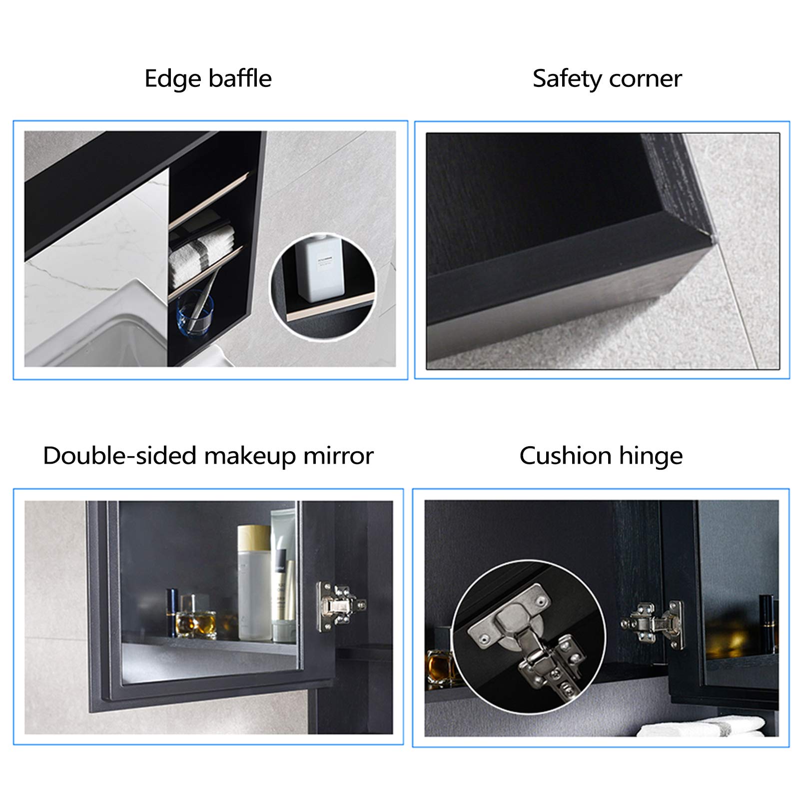 Pensile da bagno con anta a specchio, armadietto organizzato in lega di alluminio, salvaspazio sopra la toilette per armadietto, ingresso, soggiorno, nero, 35,4" (27,5")