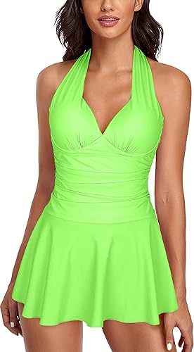 Miniatura 1 de Omichic Traje de baño tankini halter de dos piezas para mujer, con control de abdomen, cuello en V, con pantalones cortos