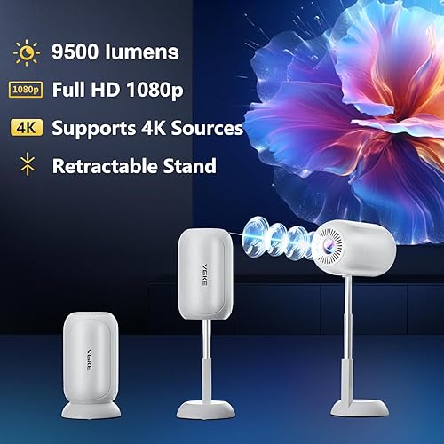 Miniatura 4 de VGKE Mini proyector con WiFi6 y Bluetooth, proyector de películas portátil para exteriores compatible con 4K, corrección Keystone automática,