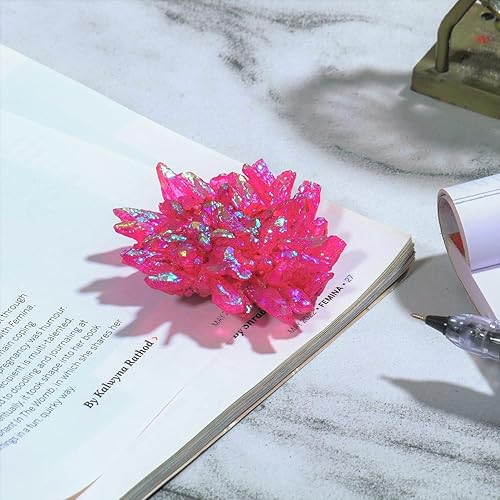 YATSKIA Racimo de cristal recubierto de titanio rosa, racimo grande de cuarzo, racimo de piedras preciosas crudas, cristal de calcita de geoda rosa,