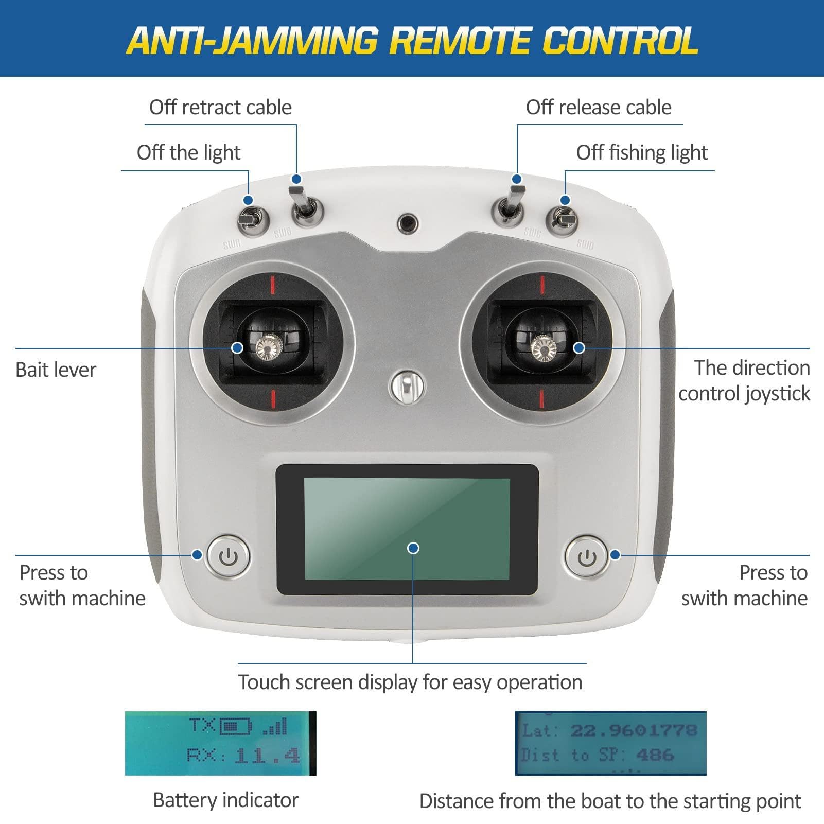 Barco de cebo GPS con control remoto antiatascos, retorno inteligente, 4 contenedores de cebo, 3 cascos, carga máxima de 8 kg, resistente al viento, motor silencioso