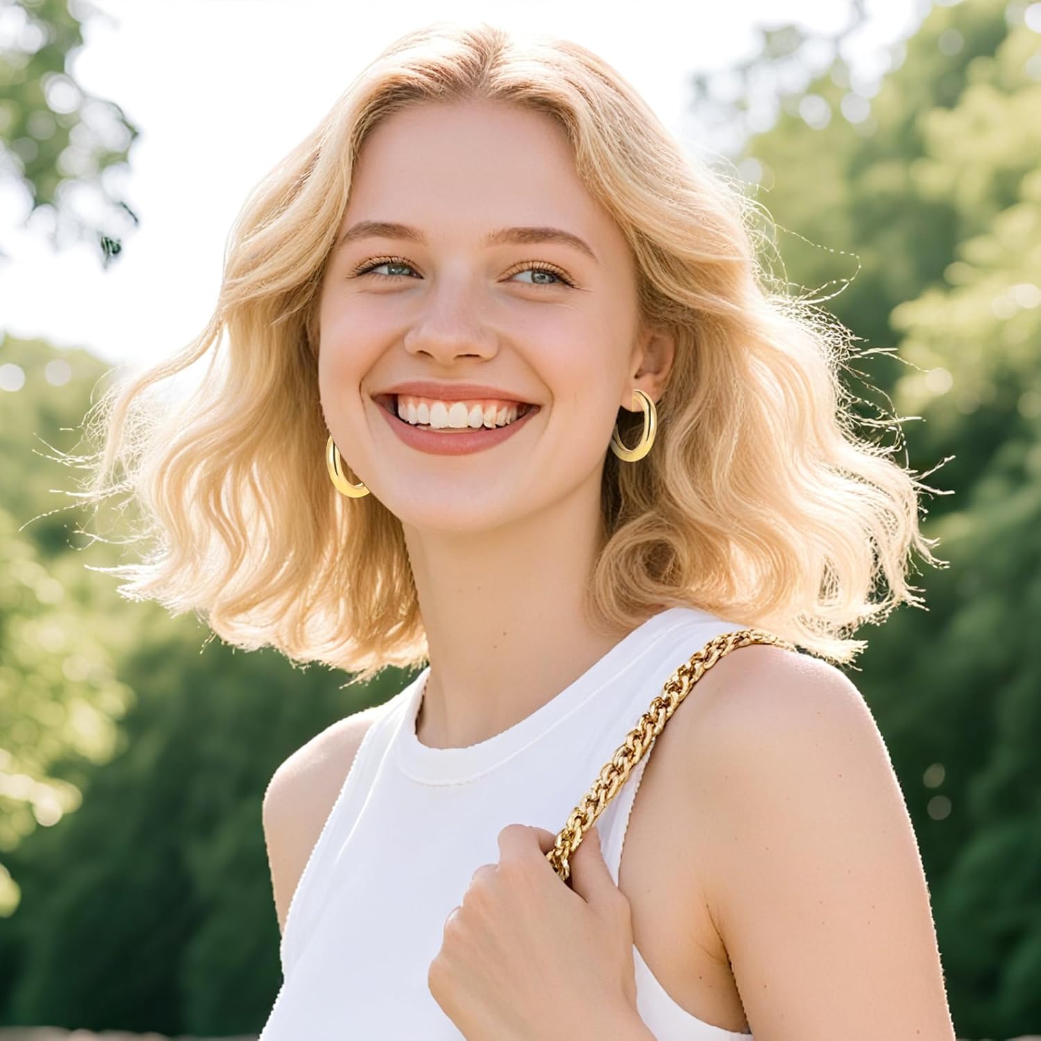 5 Pairs Gold Clip On Hoop Earrings for Women, Stylish Chunky Gold Hoops Earrings Set Golden Clip on Earring No Piercing Fake Earring Set - Image 7