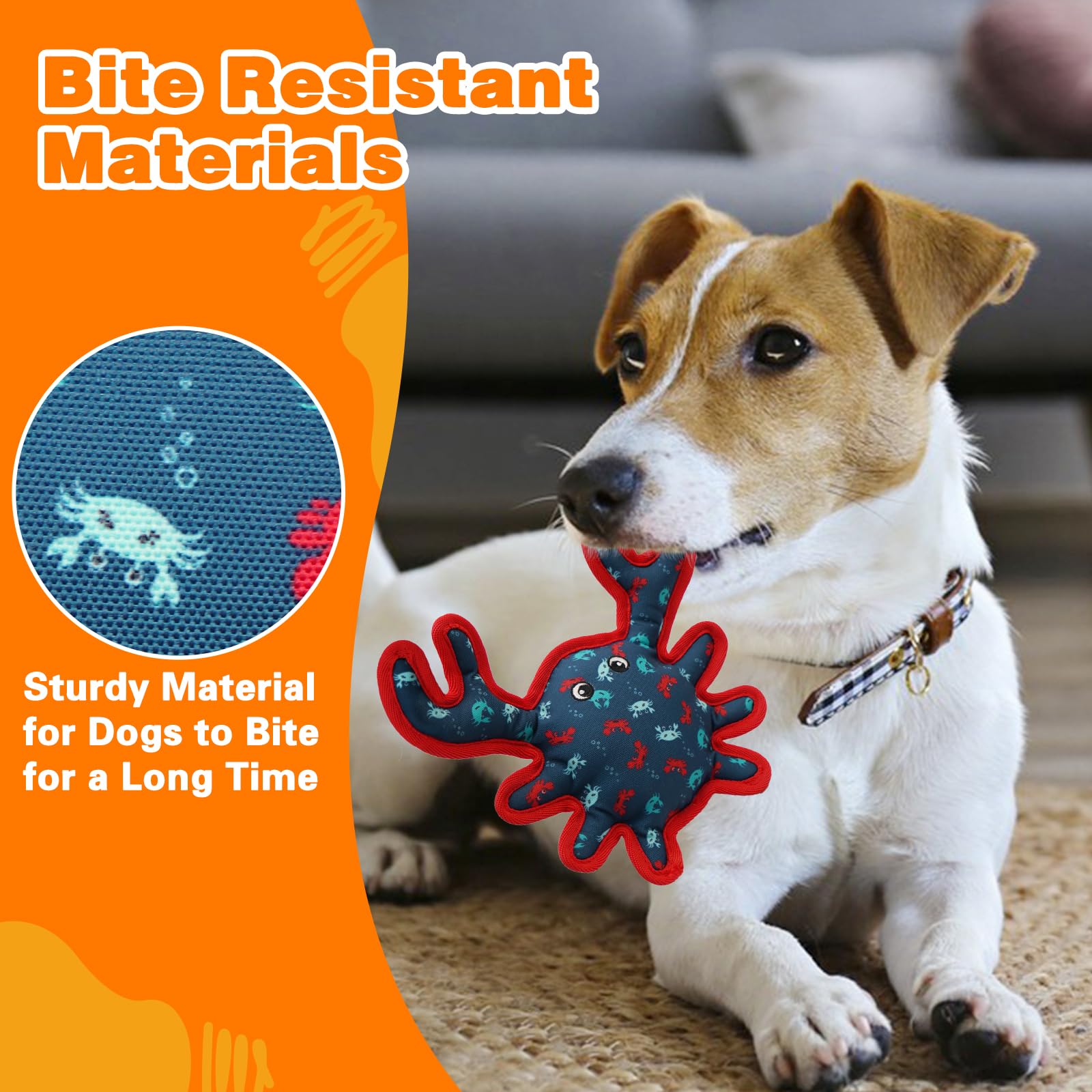 Juguetes chirriantes para perros, juguetes resistentes para perros para jugar en interiores, bonito juguete interactivo de cangrejo para perros pequeños y medianos