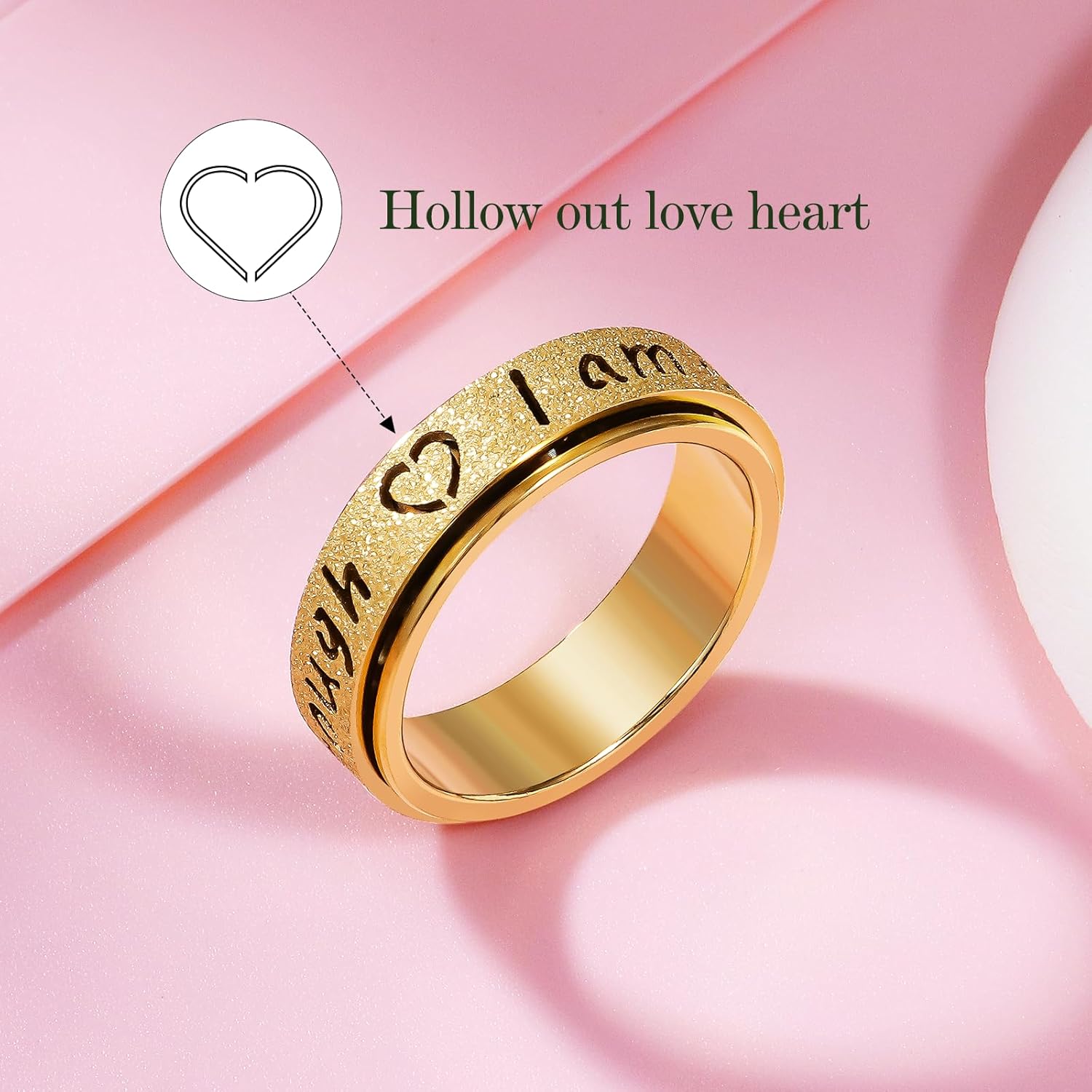 Fidget Spinner Ring for Women - I Am Enough Rotating Fidget Toys for Anxiety Relief, Stainless Steel Inspirational Hope Rings for Adults Jewelry Gift for Birthday Valentine's Day - Image 4