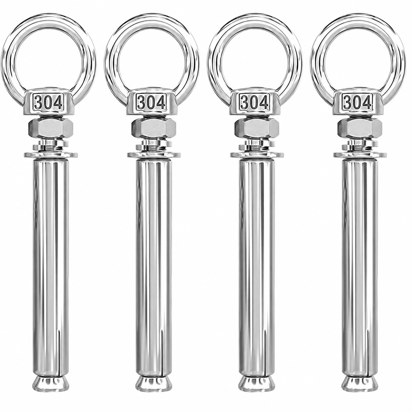 FortWeal Eye Bolt Anchor, M10 x 150mm 4 Pack 304 Stainless Steel Expansion Lifting Bolt with Shoulder Anchor for Concrete and Masonry Walls Ceiling Canopy Suspension Engineering Rigging Silver