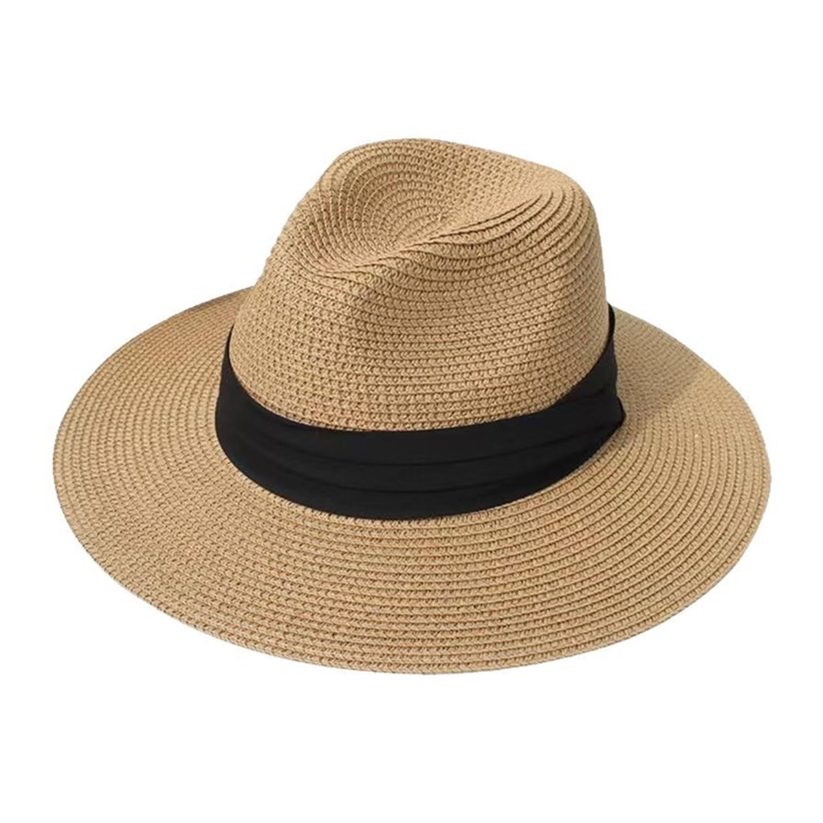 Elnwnnkc Straw Hat Sun Protective Hat Wide Brims with Ribbon Band Beach Vacation Adult Photography Headpiece Panama with Ribbon Band