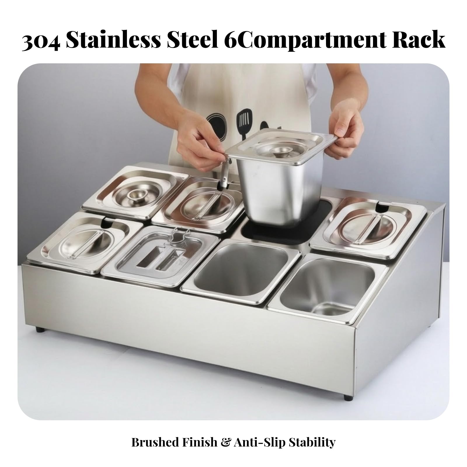 rockible Bacinelle Inclinato Salvaspazio | Piedini di Stabili, Ingredienti da Banco, Contenitore Espositivo per Condimenti con Vaschette, Bar, Stile C