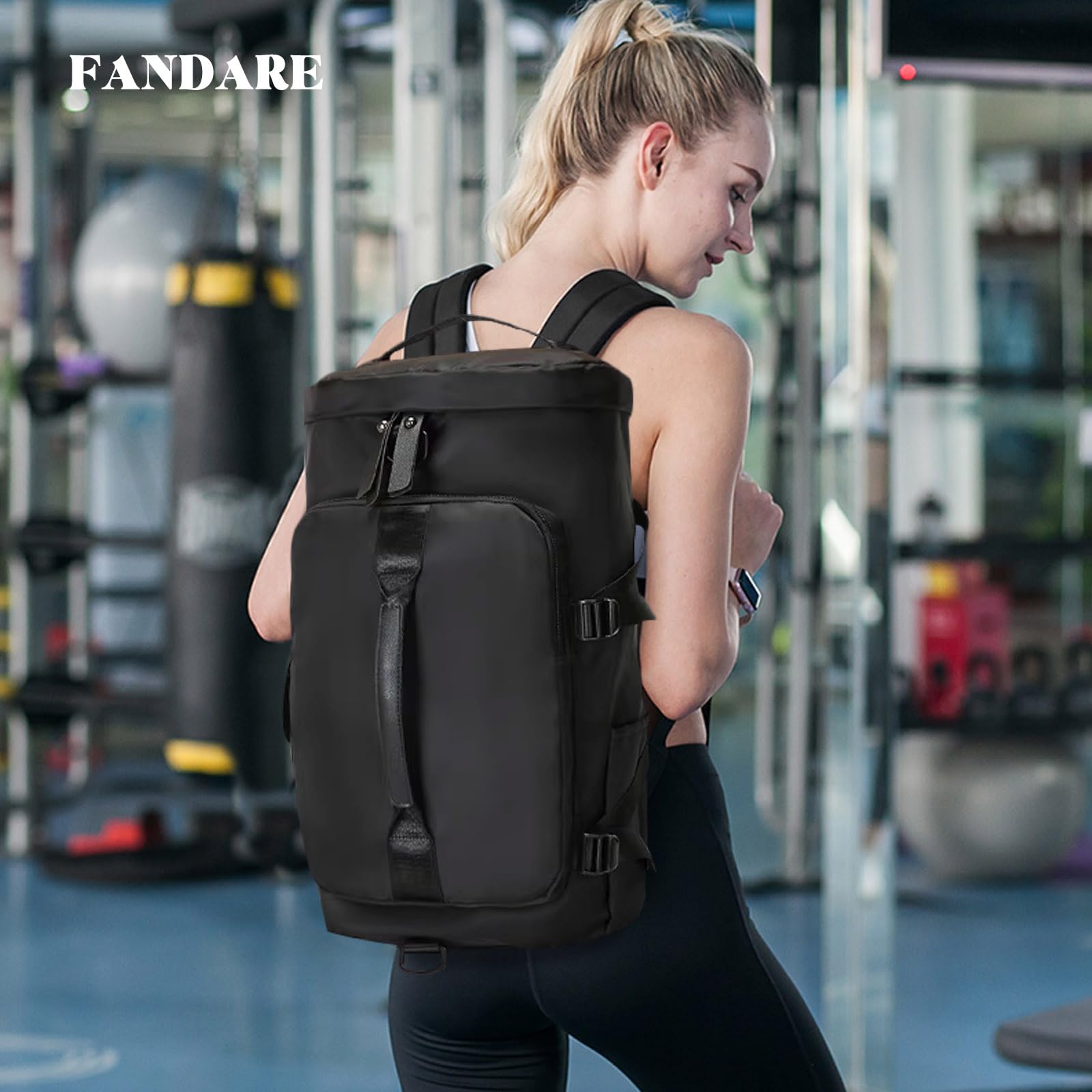 FANDARE Bolsa de Viaje para Mujer Mochila Viaje Cabina Avion 45x25x25 Hombre Bolsa de Deporte con Compartimento para Zapatos Bolsa de Mano Equipaje Bolsas de Deporte Gimnasio Bolso de Viaje Negro