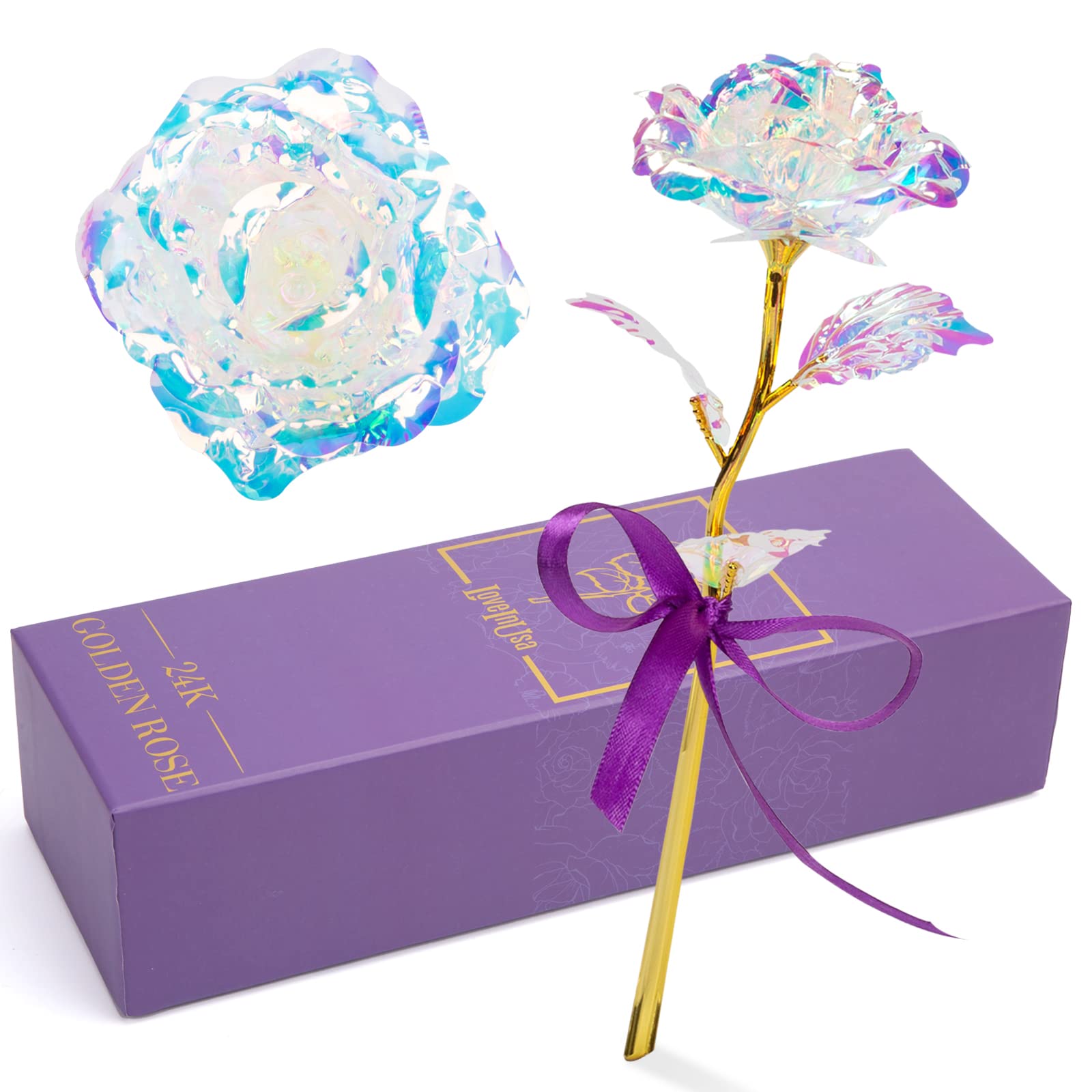 LOVEINUSAGalaxy Rose Gift for Her, Eternal Rose with 24K Gold Stem and Luxury Gift Box Romantic Gifts for Mom Birthday Mother's Day Valentine's Day Anniversary Engagement