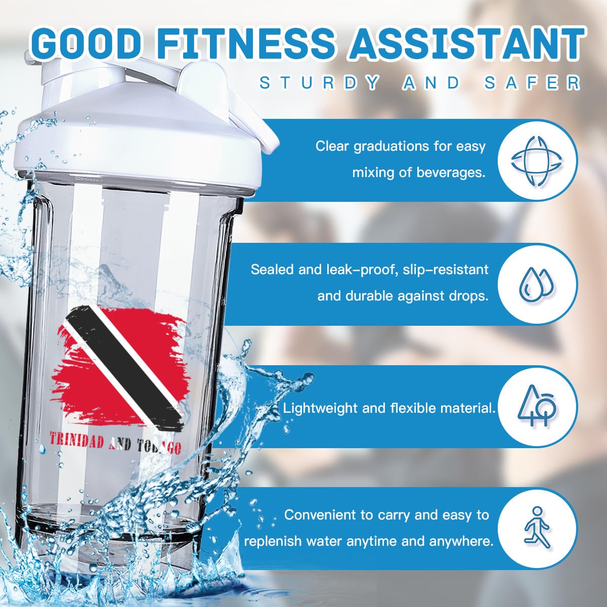 Vintage Trinidadian and Tobagoans Flag 7 18 Ounce Shaker Cup,Fashion Theme Pattern Shaker Bottle Leak-proof Workout Shake Bottles 500ML/18 oz Perfect for Pre Workout White 0