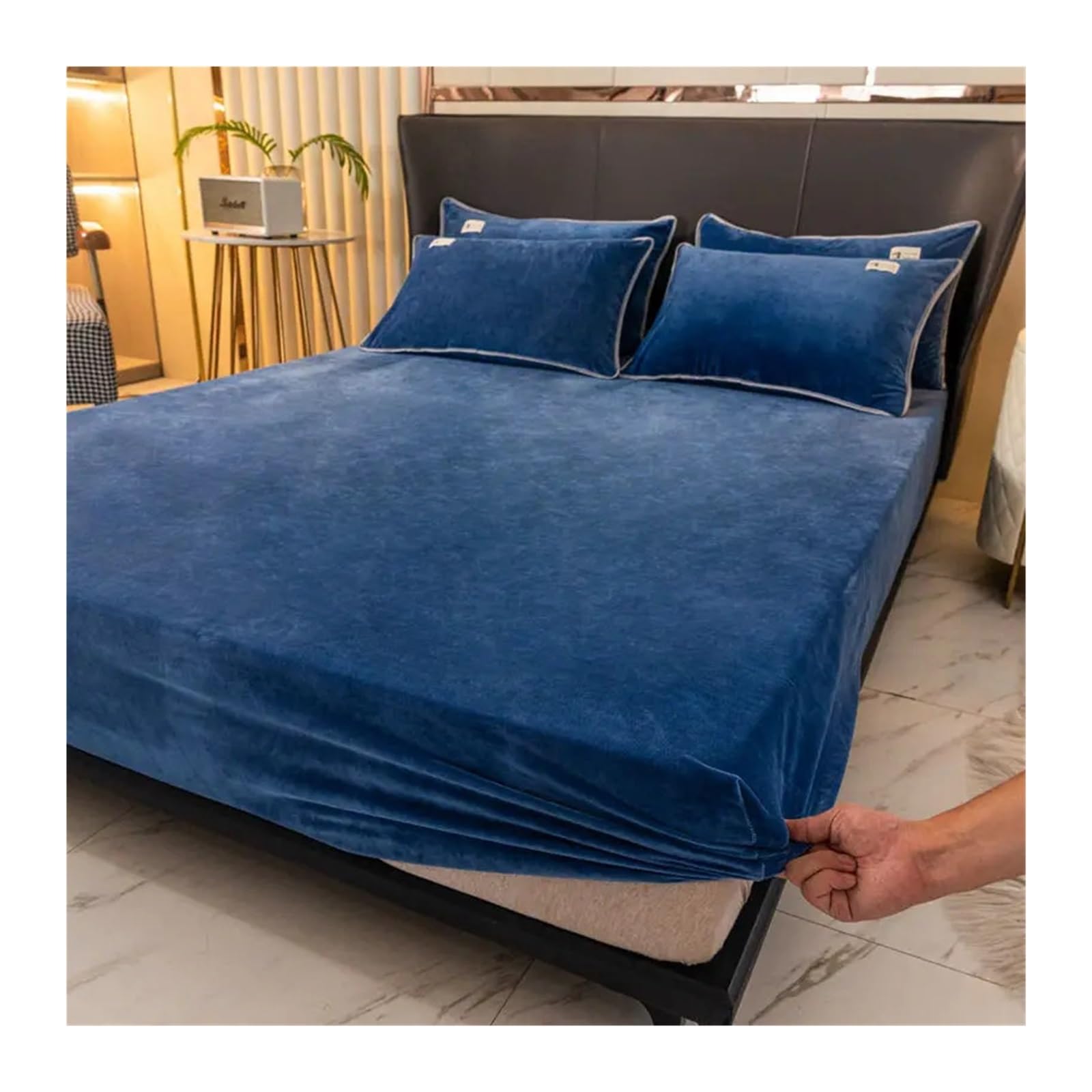Spannbettlaken Weiches Samt-Spannbetttuch mit elastischen Bändern, rutschfeste, verstellbare Matratzenbezüge for Einzel-, Doppel-, King-Size- und Queen-Size-Betten 160 x 200 cm(Grey,160x200cm)