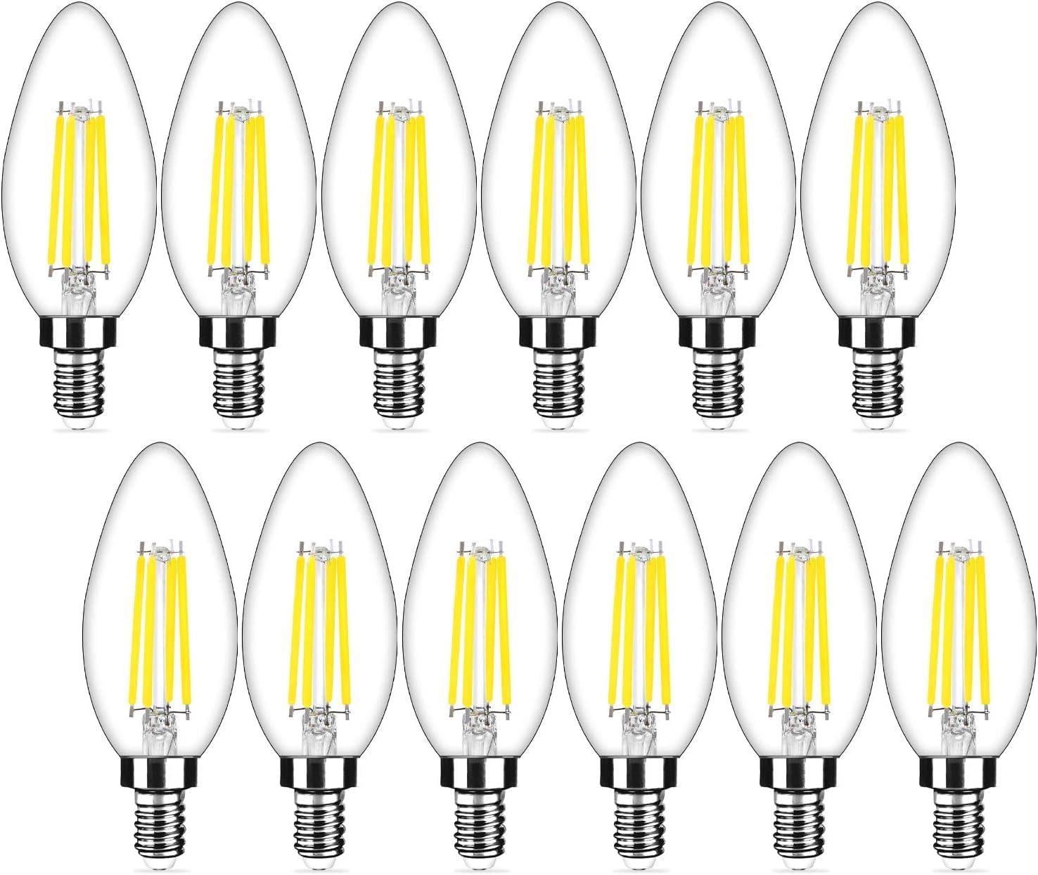 12-Pack Dimmable E12 LED Candelabra Bulbs 40Watt Equivalent, 5000K Daylight White, 450Lumens, 4W B11 Vintage Chandelier Light Bulbs, LED Filament Clear Glass Candle Lamp for Ceiling Fan Home Decor