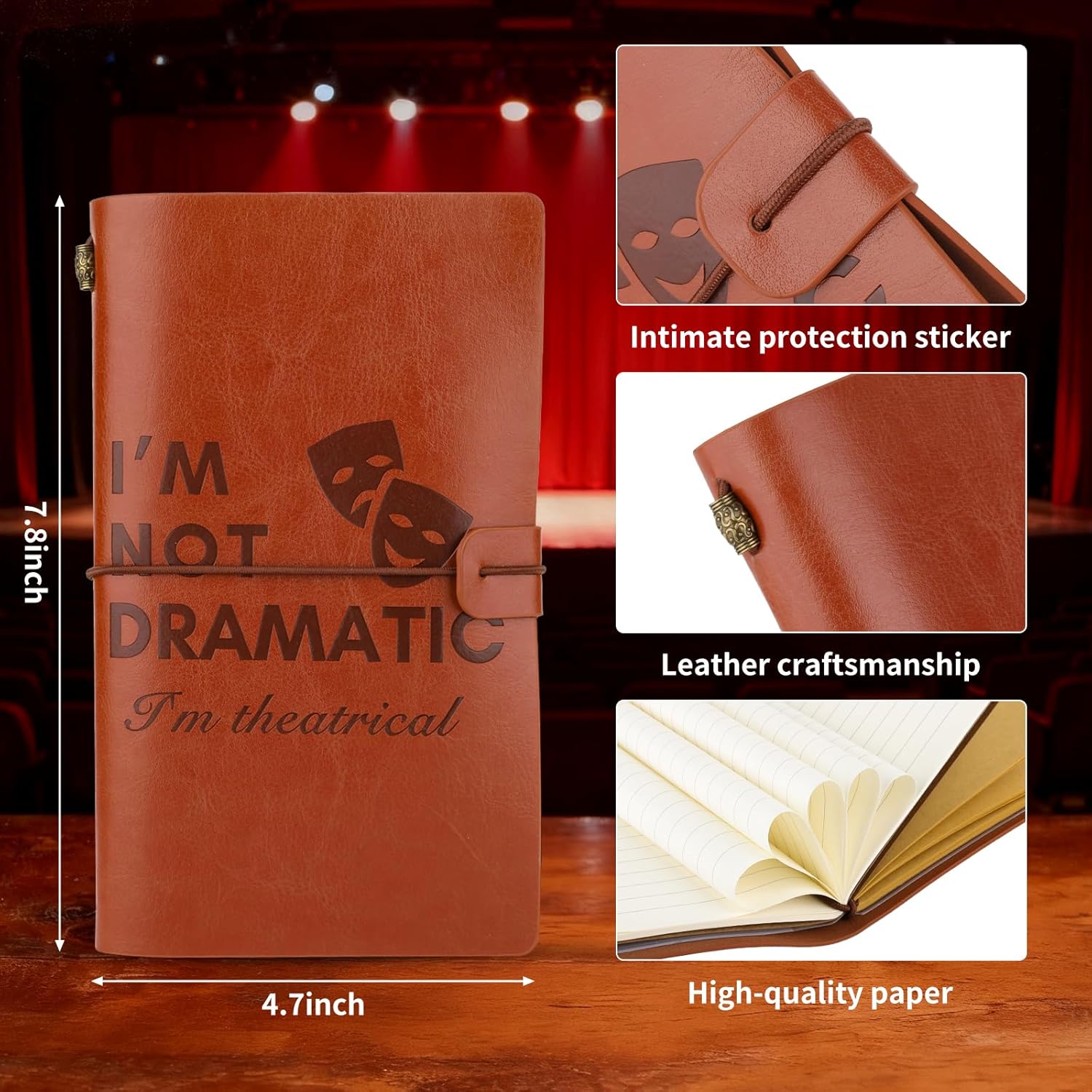 4 Pcs Theater Gift Set – 16 oz Tumblers, Leather Notebook, Pen & Socks Musical Actor Broadway Ideal for Theater Lovers, Drama Students Performers Directors Gifts for Graduation - Image 3