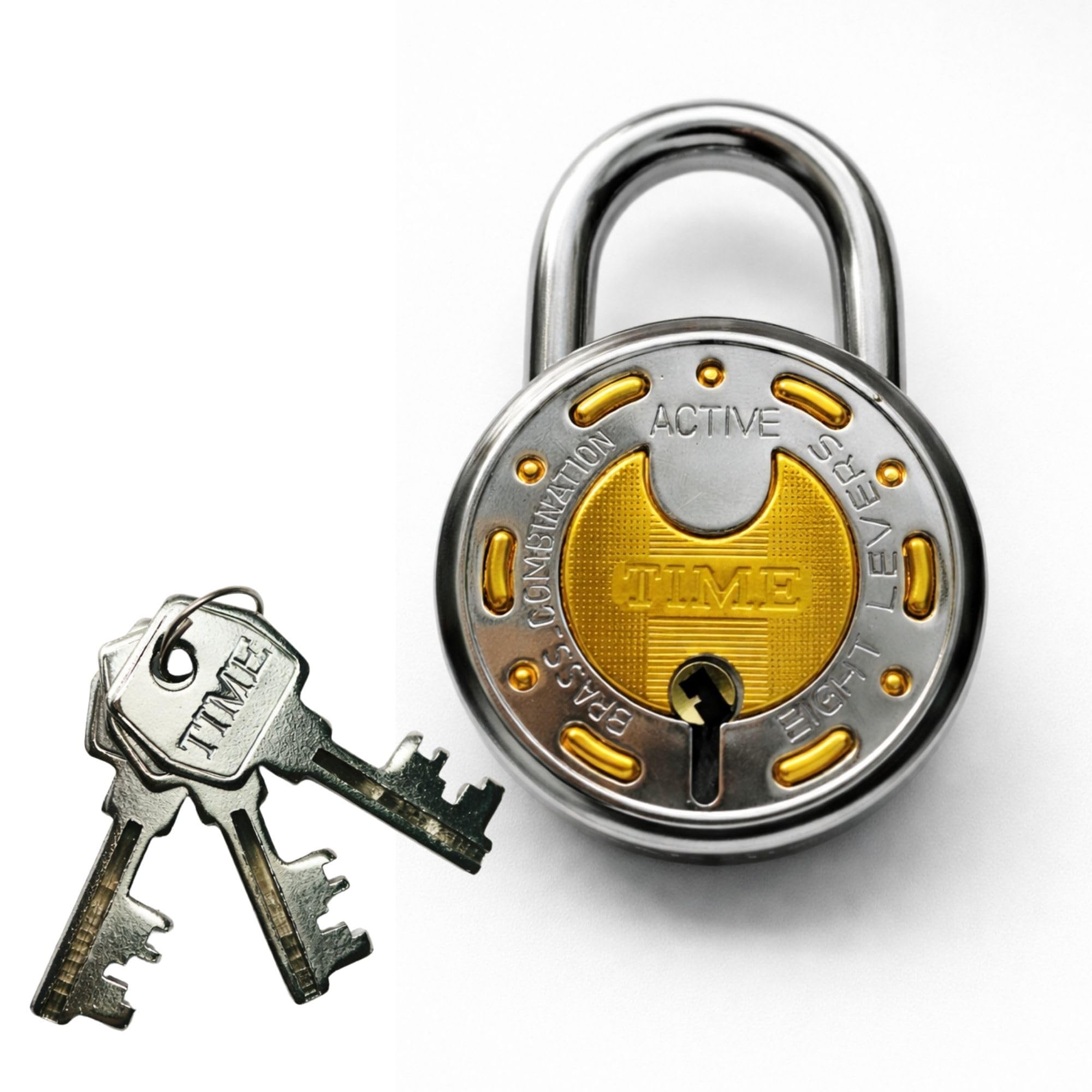 Time Active Combination Padlock with 3 Keys, Silver and Gold, 9 cm Height, 6.5 cm Width, 7 Level Security-image-26