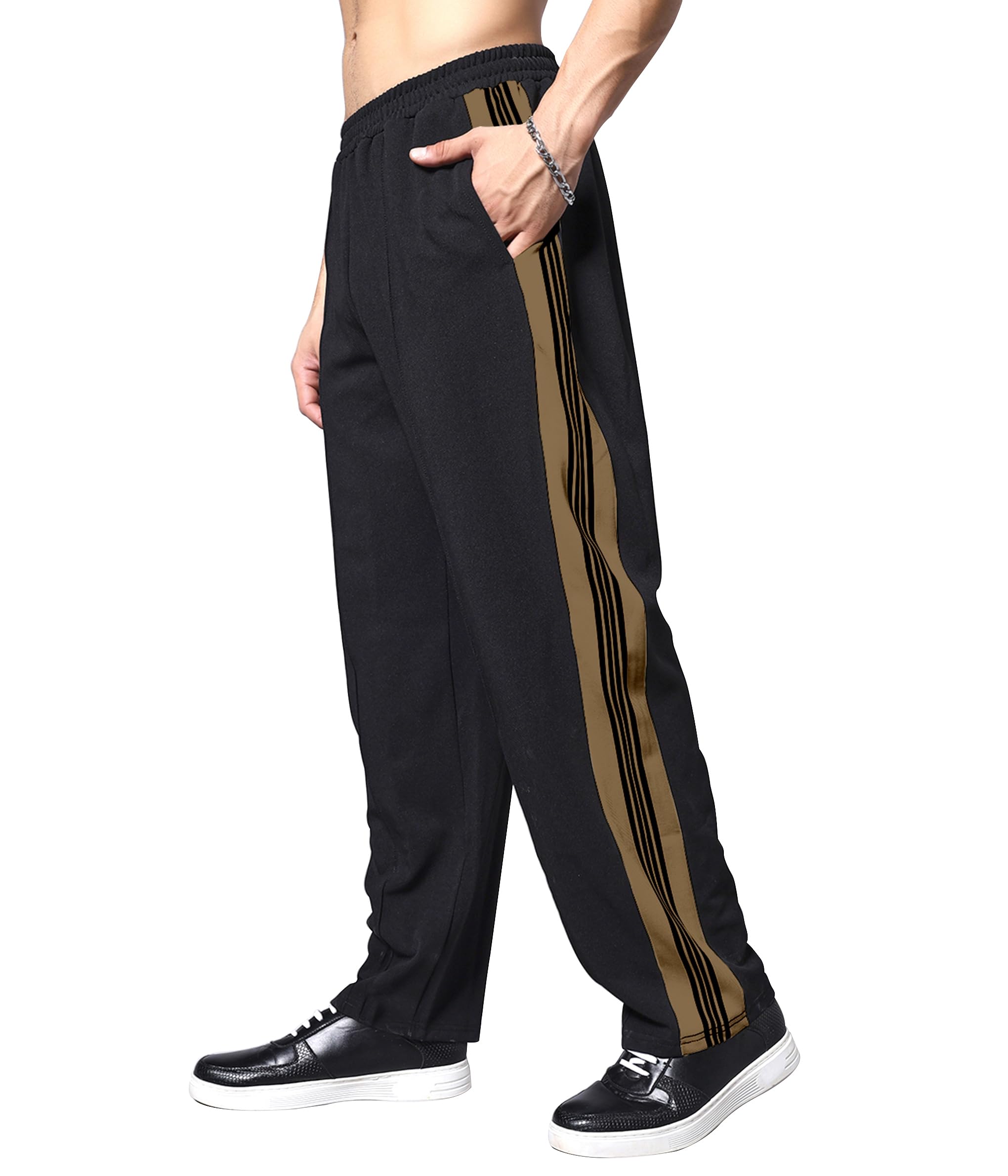 mehrang Casual Trouser Pants for Men, Black with Contrast Side Stripes, | Loose Fit Baggy Style | Stylish Fit Relaxed Cargo Pant with Side Pockets-picture-26