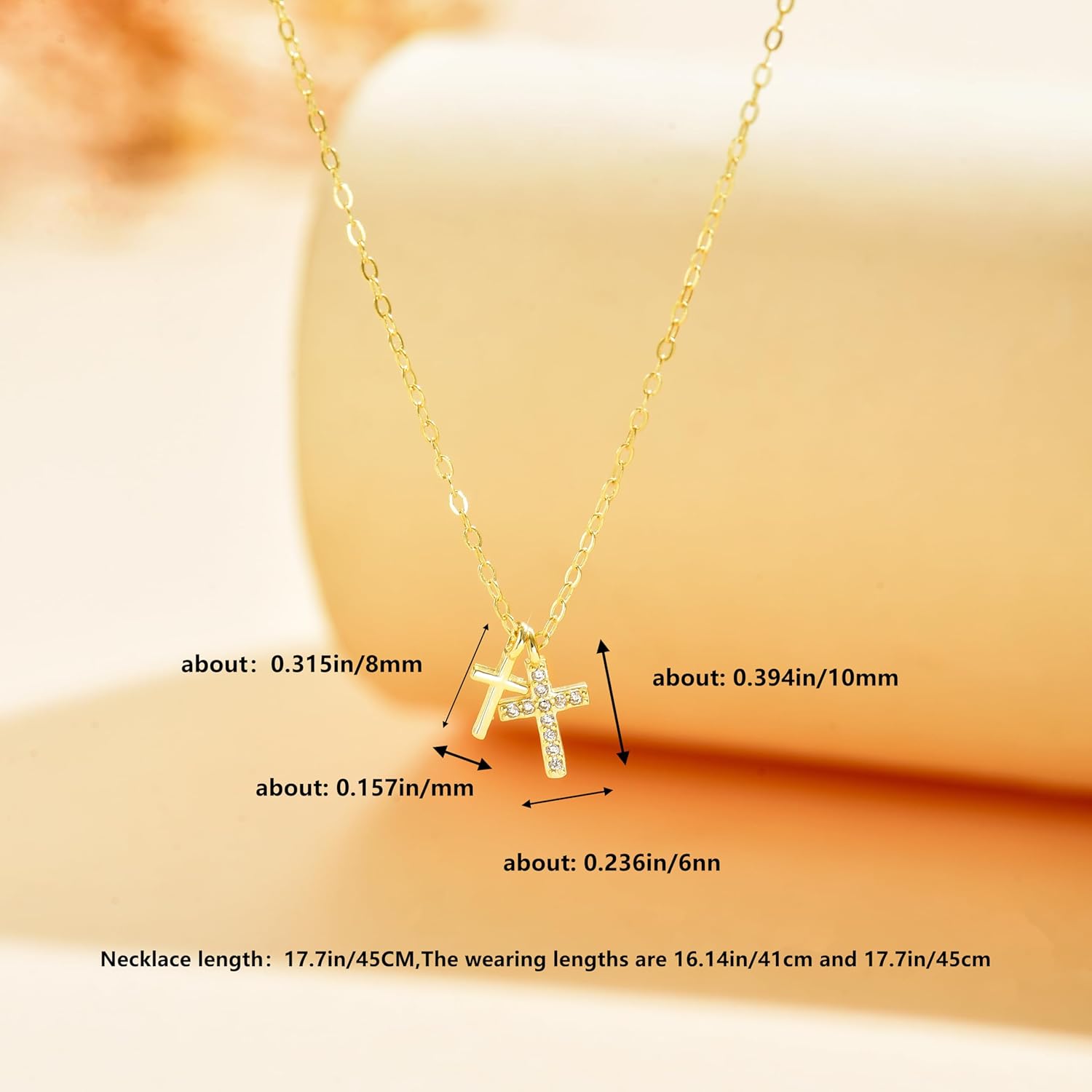 925 Sterling Silver Cross Necklace for Women, Tiny CZ Religious Double Cross Stuffers Baptism Religious Faith Pendant Necklace to Daughter 14K Gold Plated Crucifix Choker Necklace Mothers Day Gift