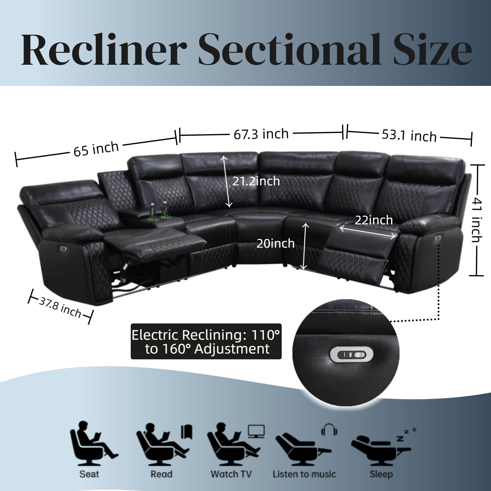 Power Reclining Sofa Set with LED Light,Living Room Furniture Sets,Leather Recliner Sectional Couch Set with USB Charging Port & Storage & Cup Holders for Apartment/Home Theater/Office view 2